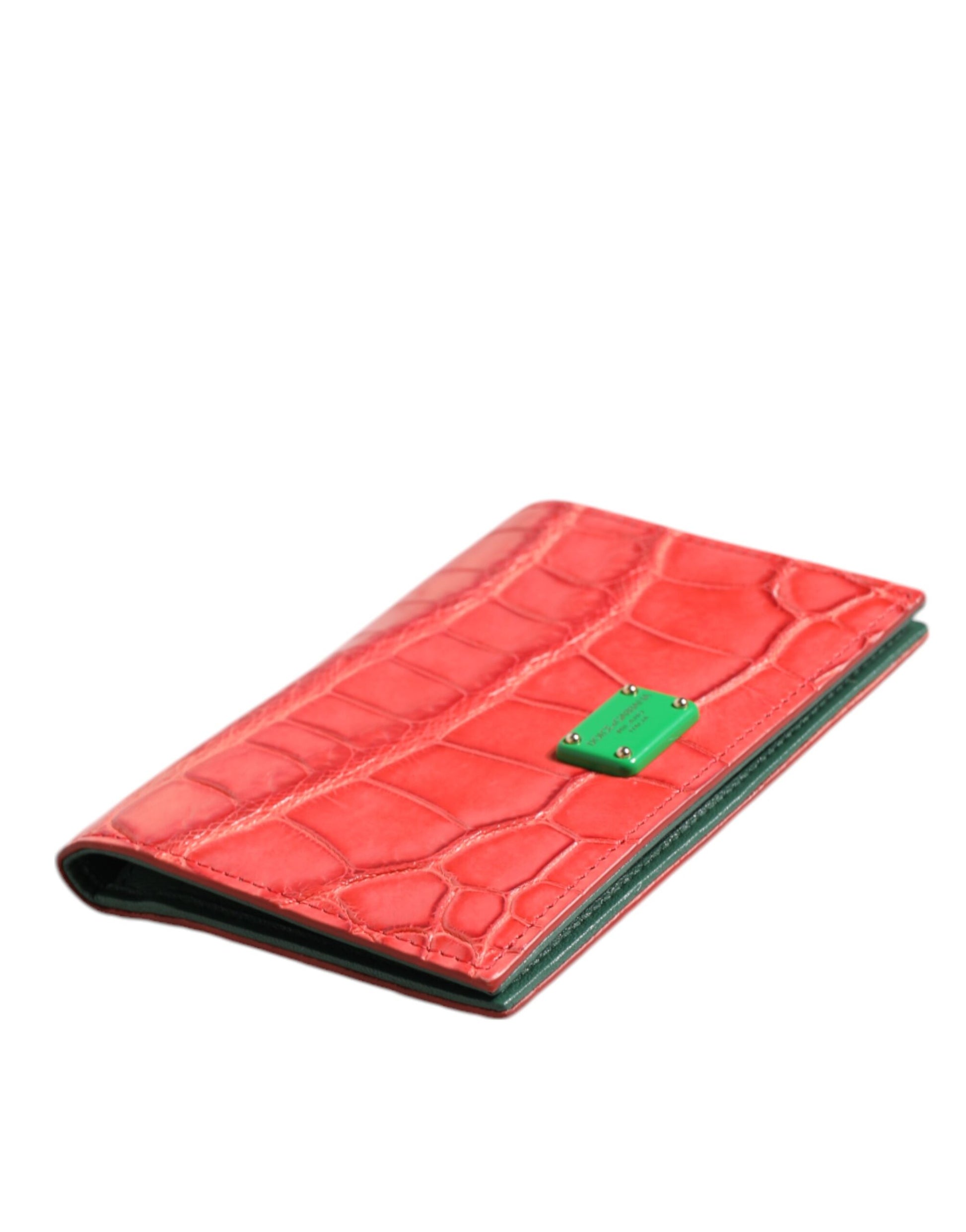 Porte-cartes portefeuille à plaque logo en cuir exotique rouge Dolce & Gabbana