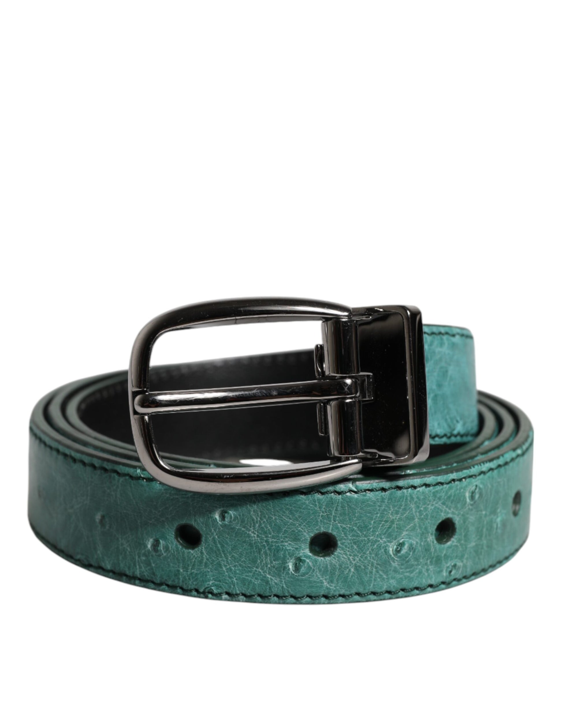 Ceinture Dolce & Gabbana en cuir vert et boucle en métal argenté