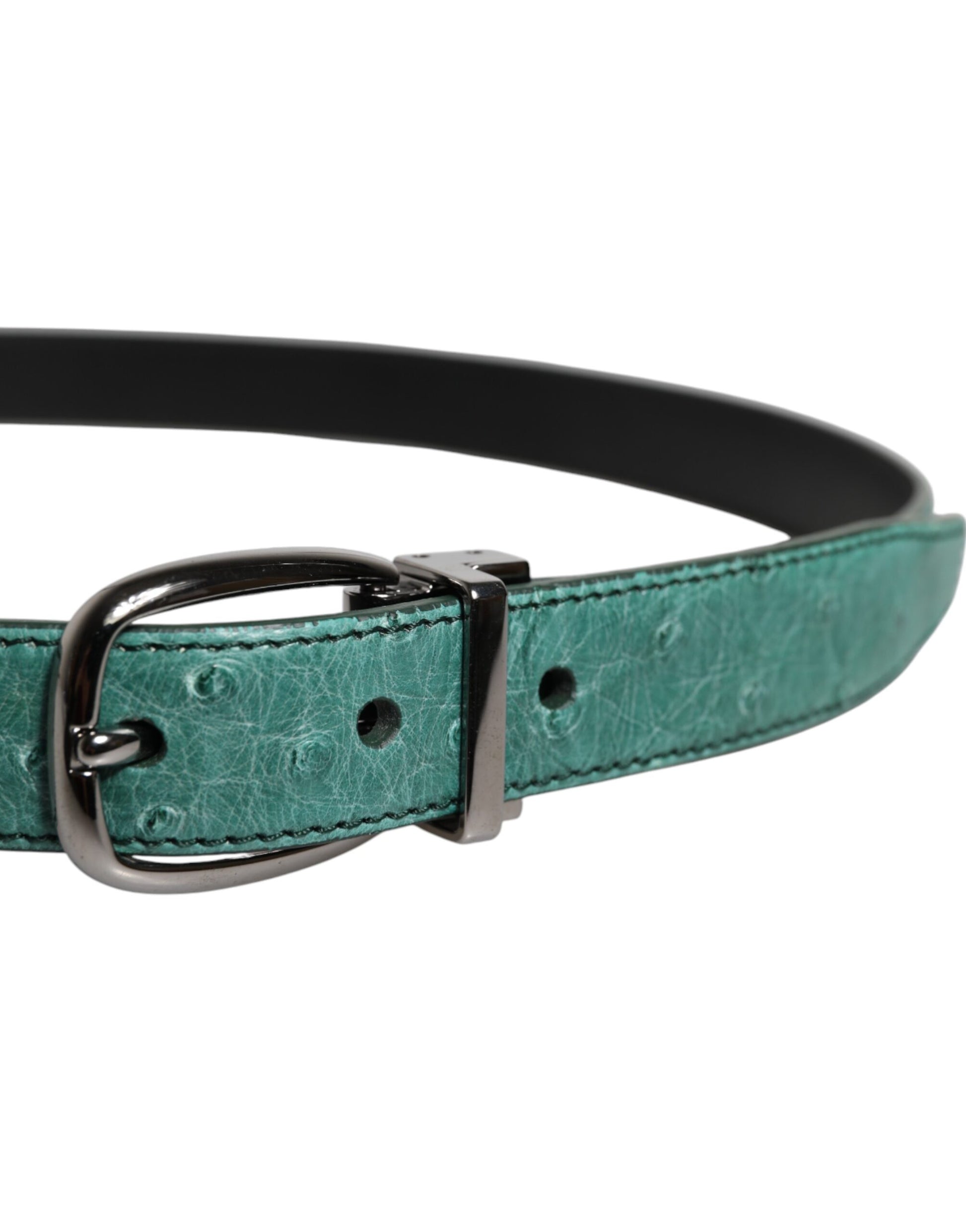 Ceinture Dolce & Gabbana en cuir vert et boucle en métal argenté