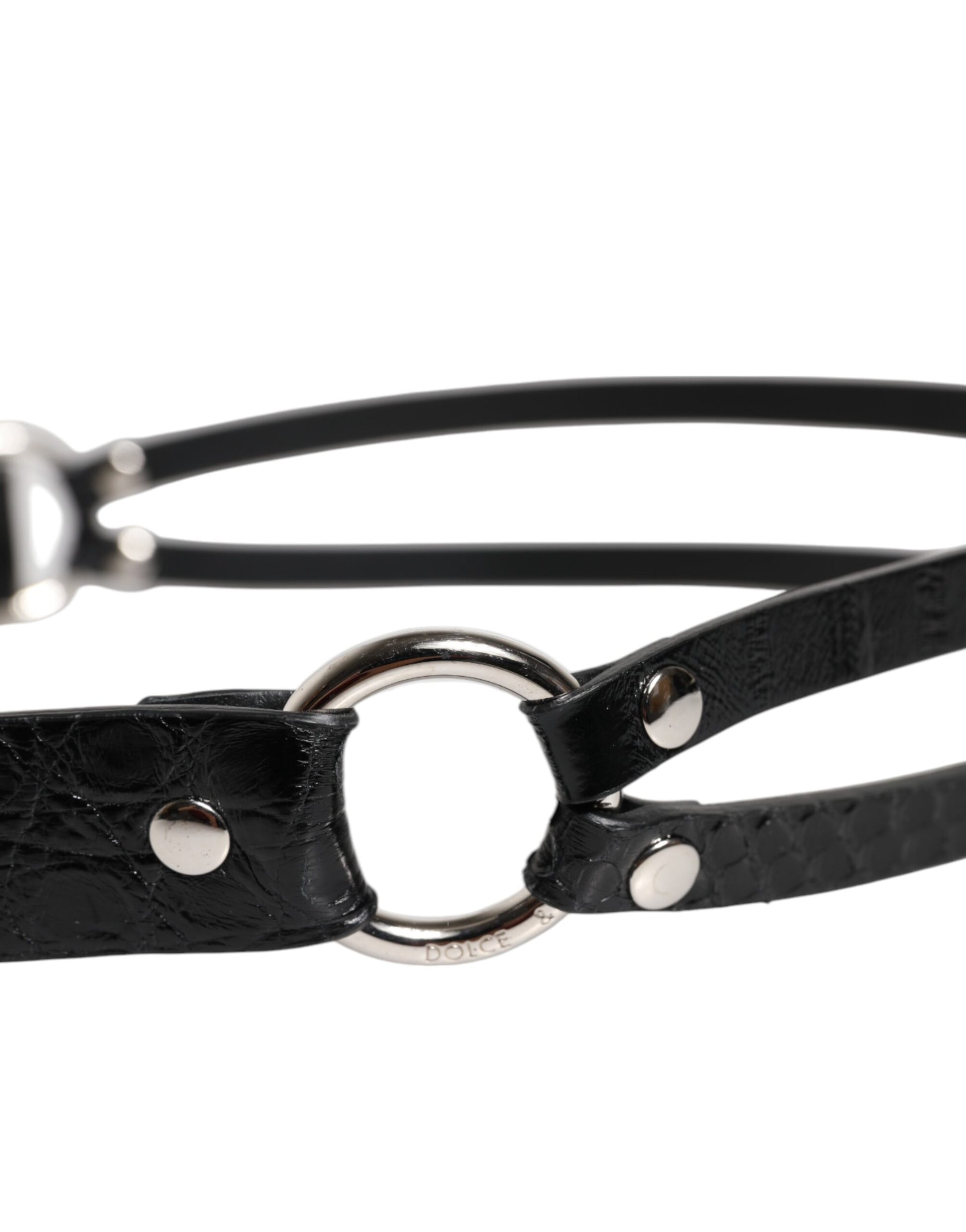 Dolce & Gabbana Black Exotic Leather Metal Logo Buckle Belt