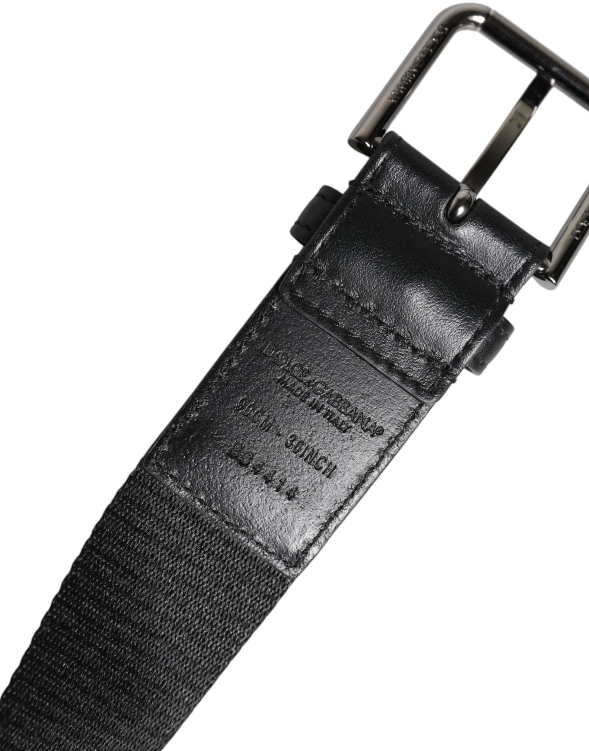 Dolce & Gabbana Black Blue Polyester Printed Metal Buckle Belt