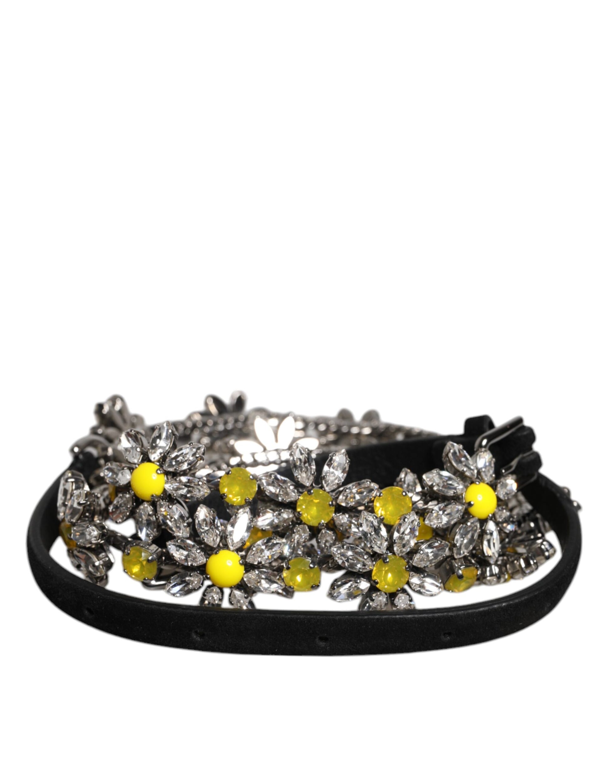 Ceinture de taille Dolce & Gabbana en cuir noir avec cristaux marguerites