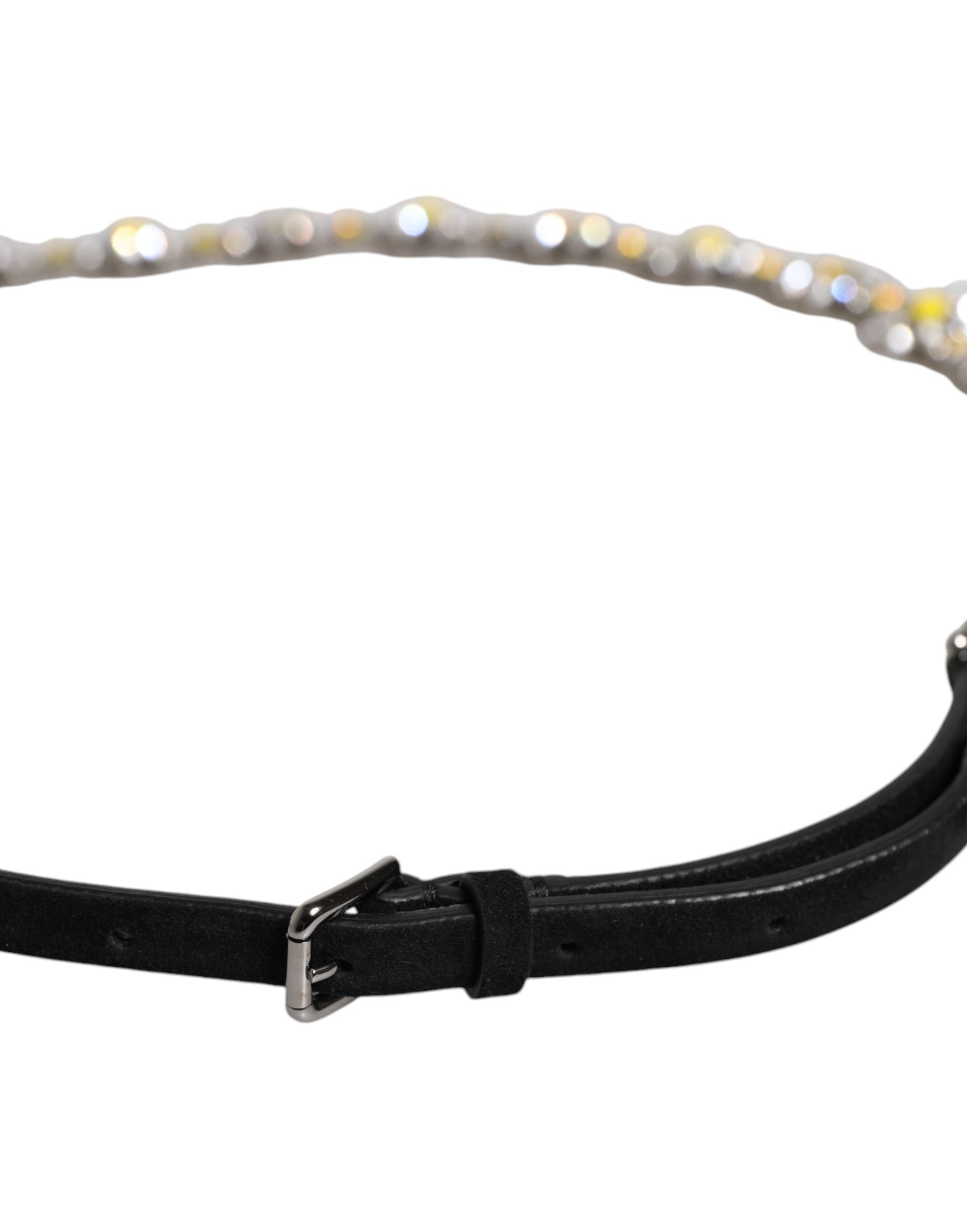 Ceinture de taille Dolce & Gabbana en cuir noir avec cristaux marguerites