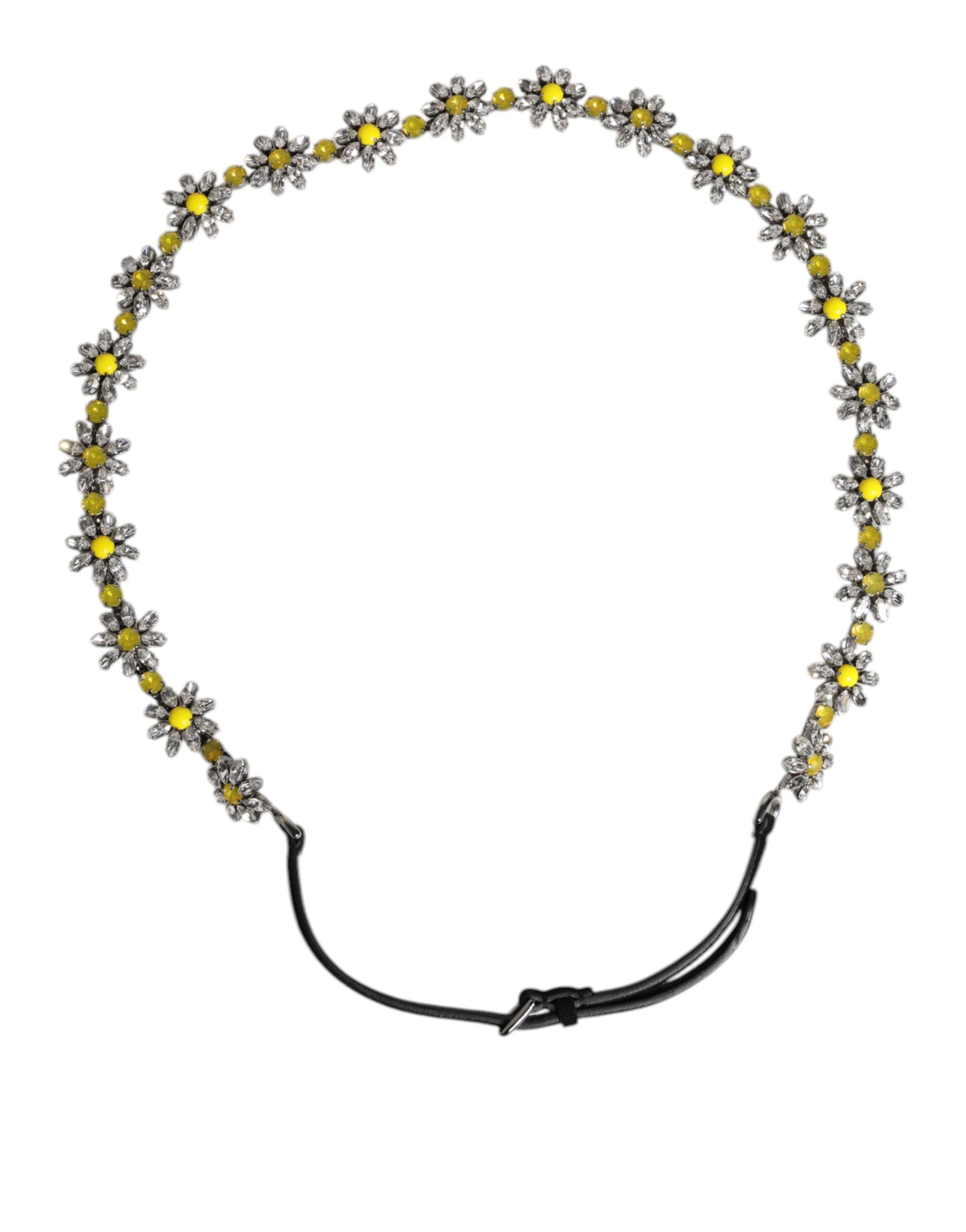 Ceinture de taille Dolce & Gabbana en cuir noir avec cristaux marguerites