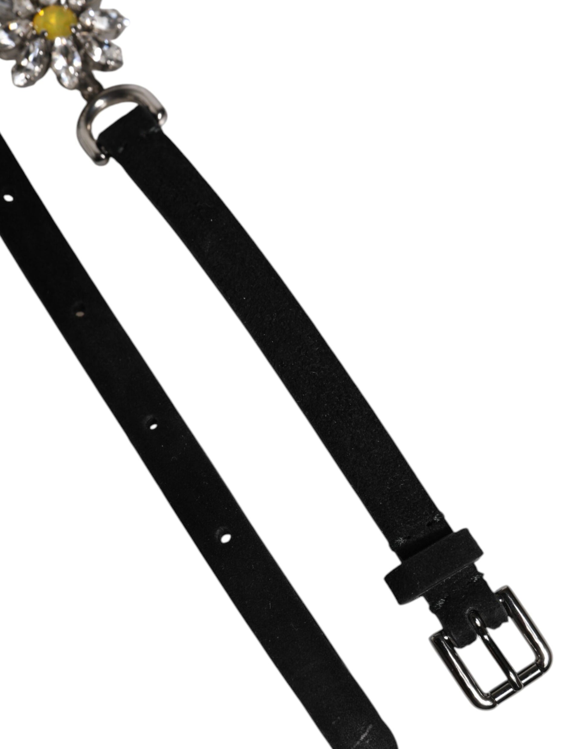 Ceinture de taille Dolce & Gabbana en cuir noir avec cristaux marguerites