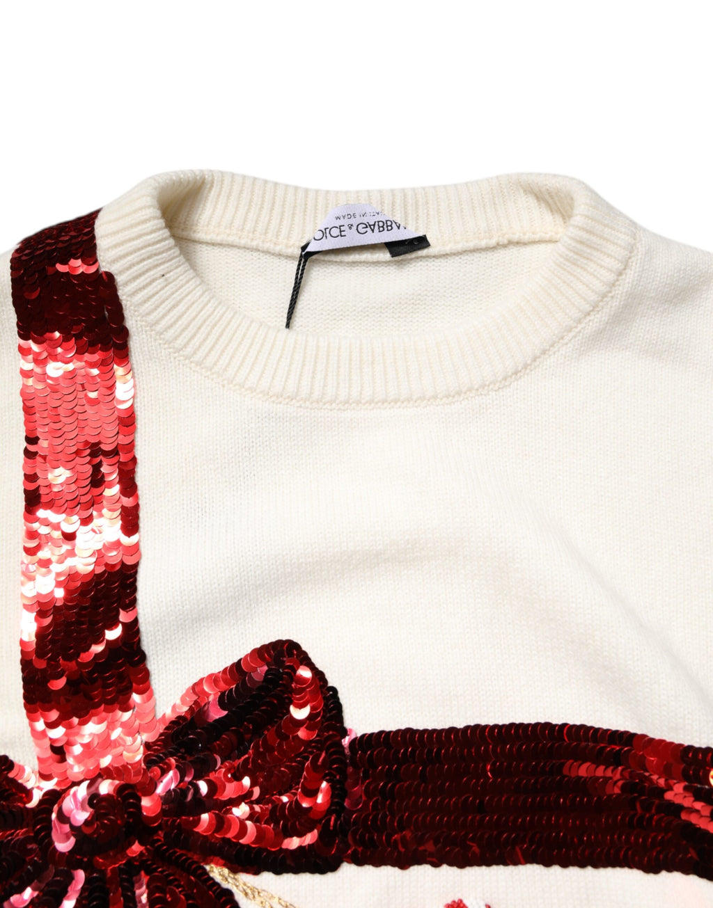 Pull Dolce & Gabbana ras du cou à sequins blancs