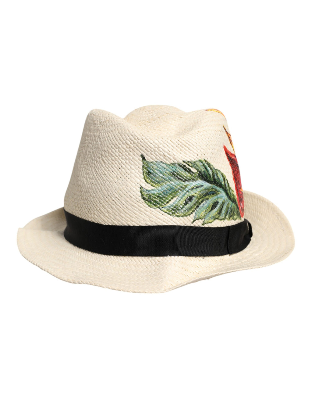 Chapeau Fedora Dolce & Gabbana en paille à imprimé floral beige et à larges bords