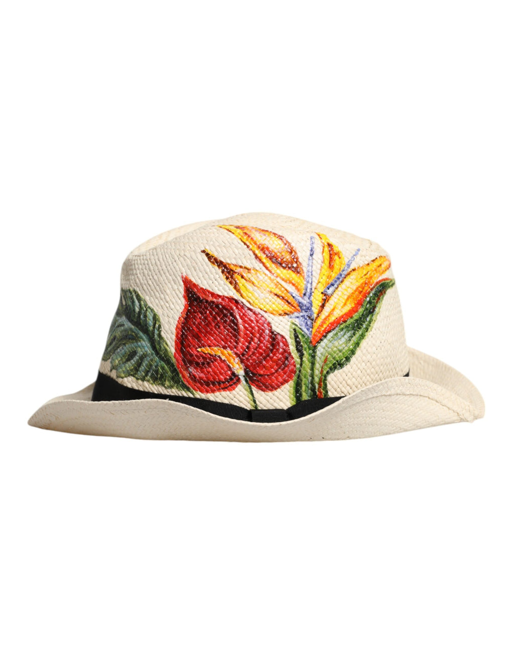 Chapeau Fedora Dolce & Gabbana en paille à imprimé floral beige et à larges bords