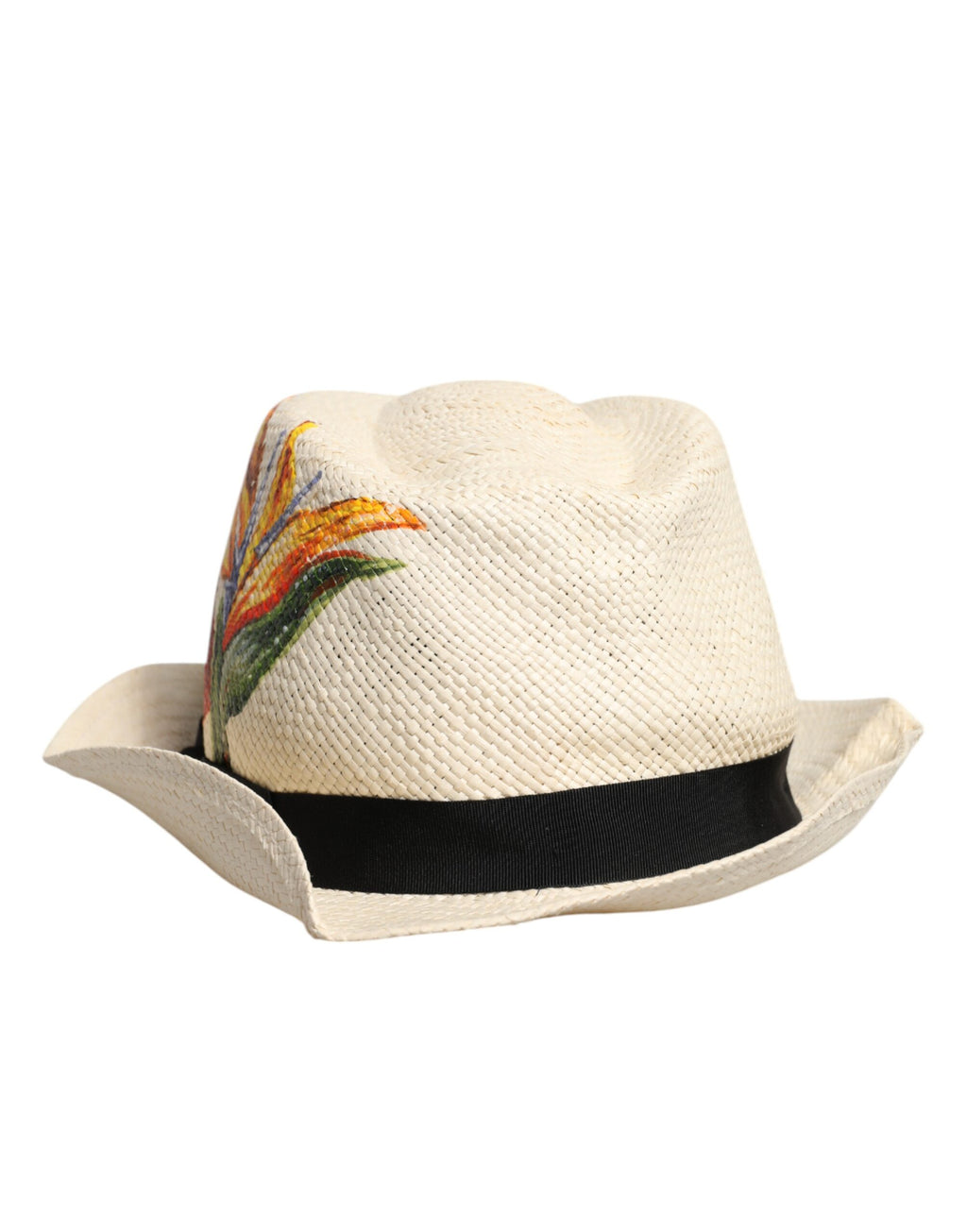 Chapeau Fedora Dolce & Gabbana en paille à imprimé floral beige et à larges bords