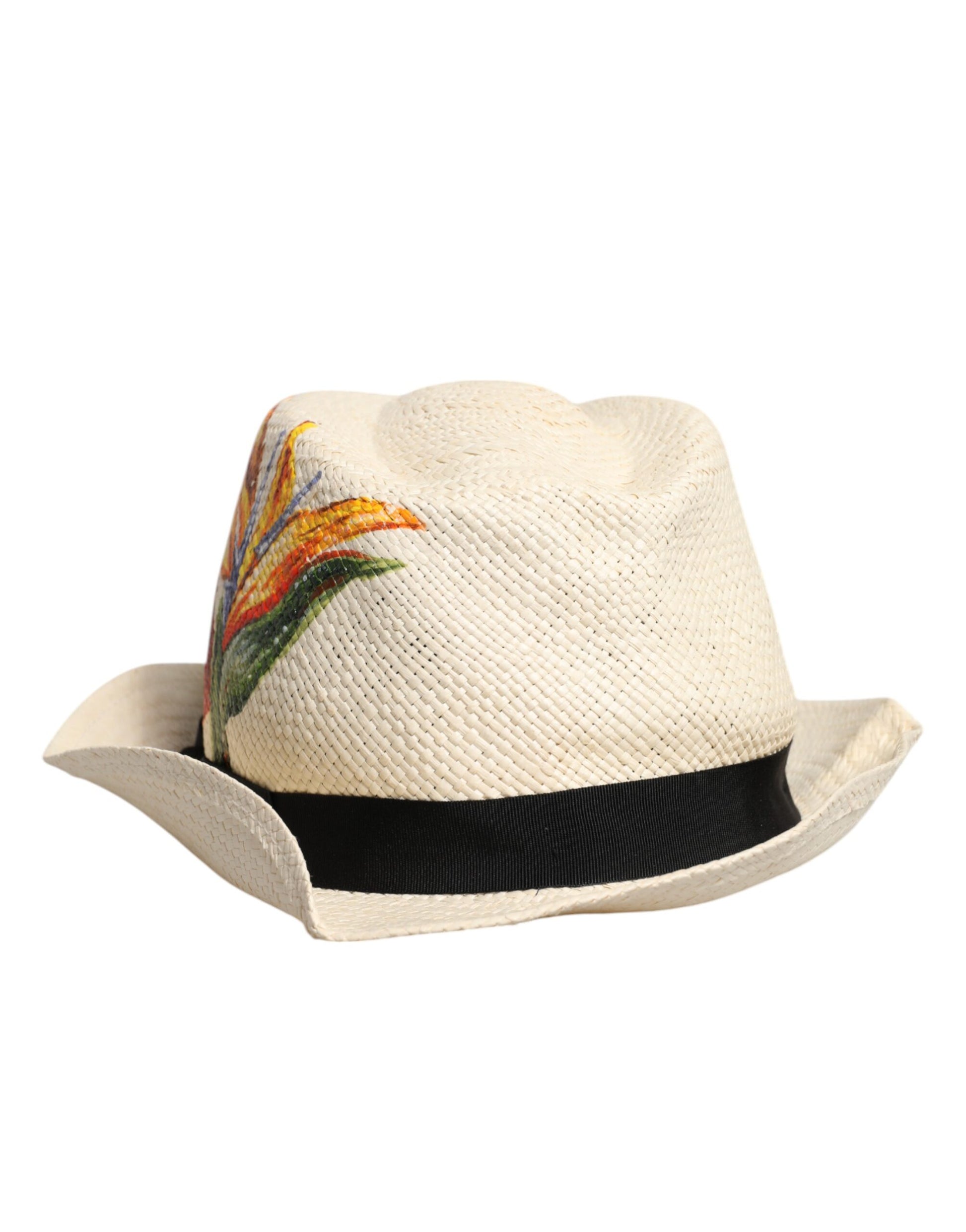 Chapeau Fedora Dolce & Gabbana en paille à imprimé floral beige et à larges bords