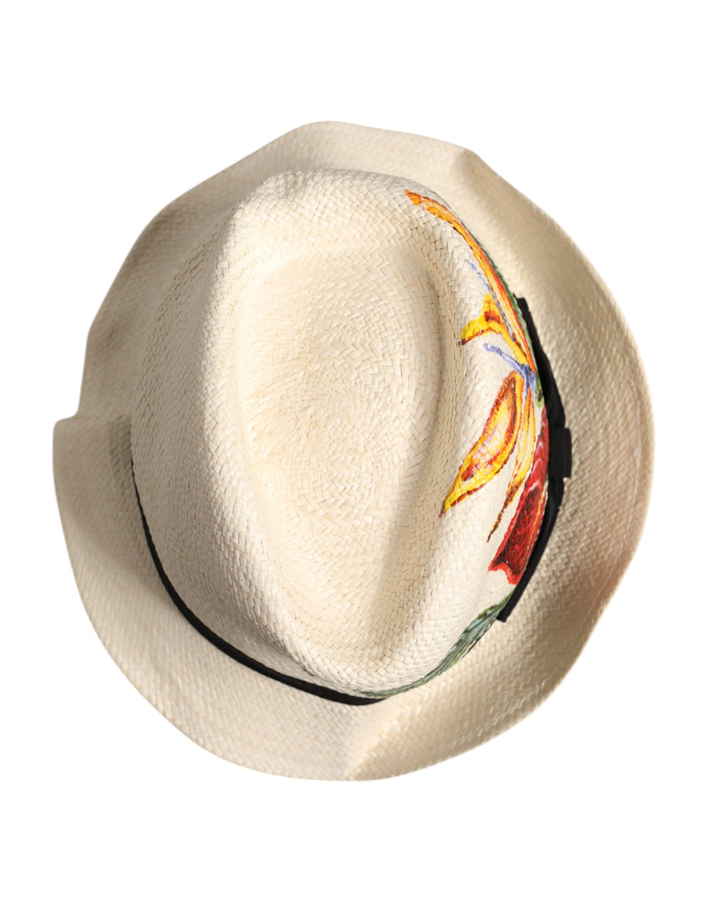 Chapeau Fedora Dolce & Gabbana en paille à imprimé floral beige et à larges bords