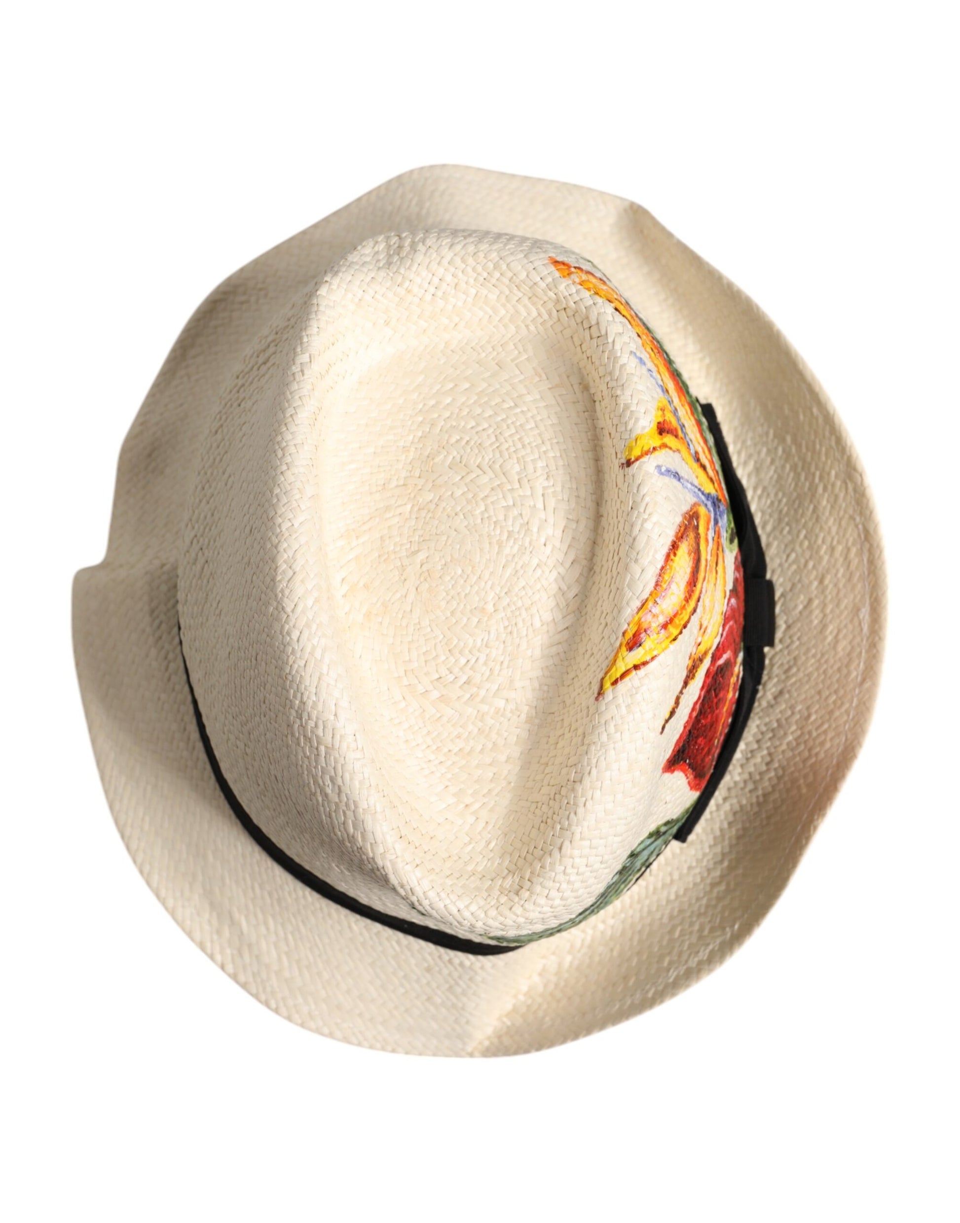Chapeau Fedora Dolce & Gabbana en paille à imprimé floral beige et à larges bords