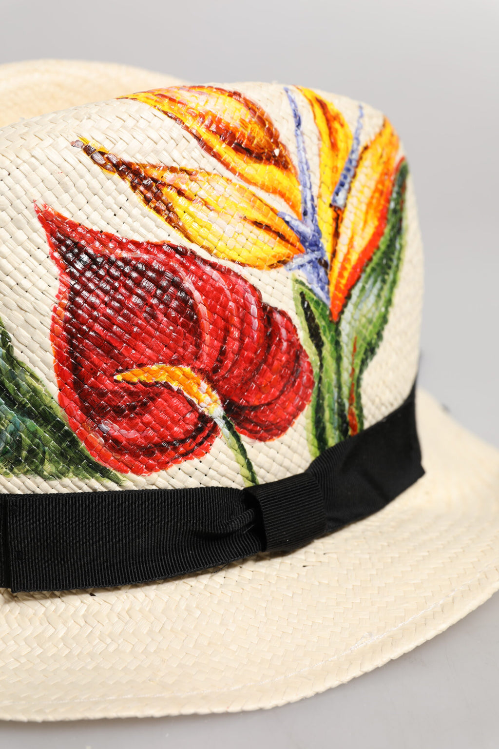 Chapeau Fedora Dolce & Gabbana en paille à imprimé floral beige et à larges bords