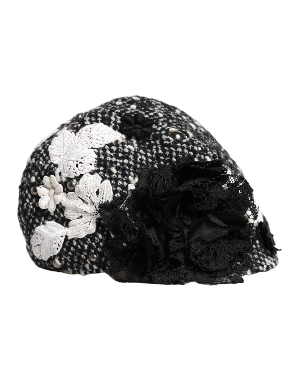 Chapeau Cloche Dolce & Gabbana en Laine Noire Orné de Fleurs Blanches