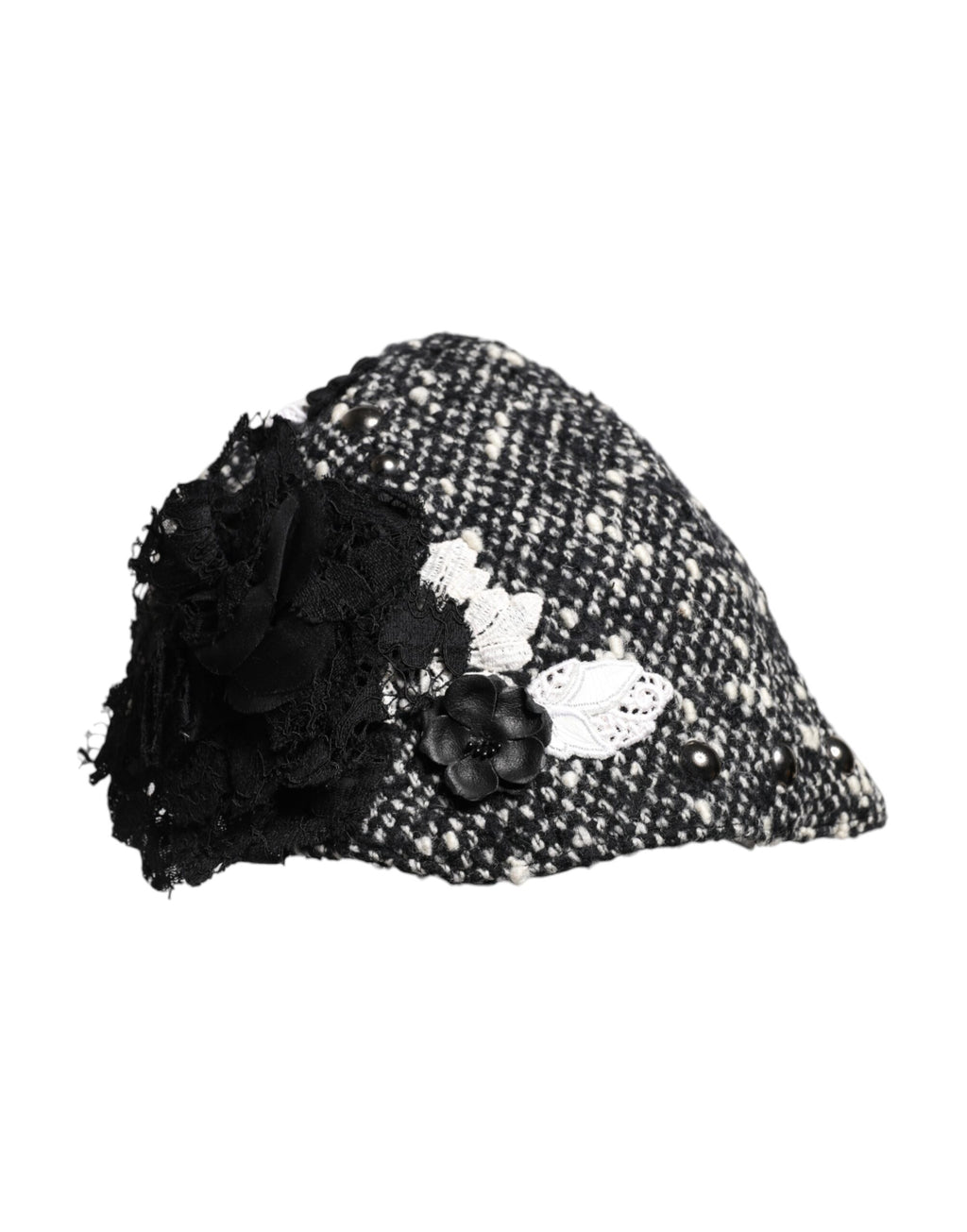 Chapeau Cloche Dolce & Gabbana en Laine Noire Orné de Fleurs Blanches