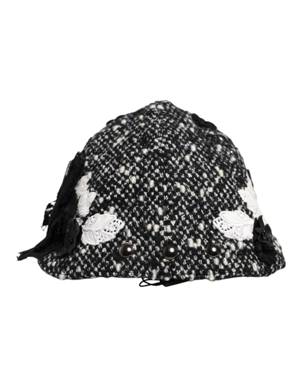 Chapeau Cloche Dolce & Gabbana en Laine Noire Orné de Fleurs Blanches