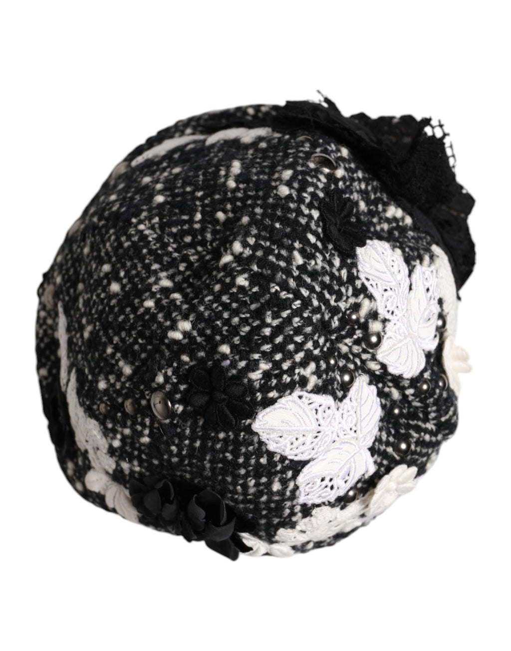 Chapeau Cloche Dolce & Gabbana en Laine Noire Orné de Fleurs Blanches