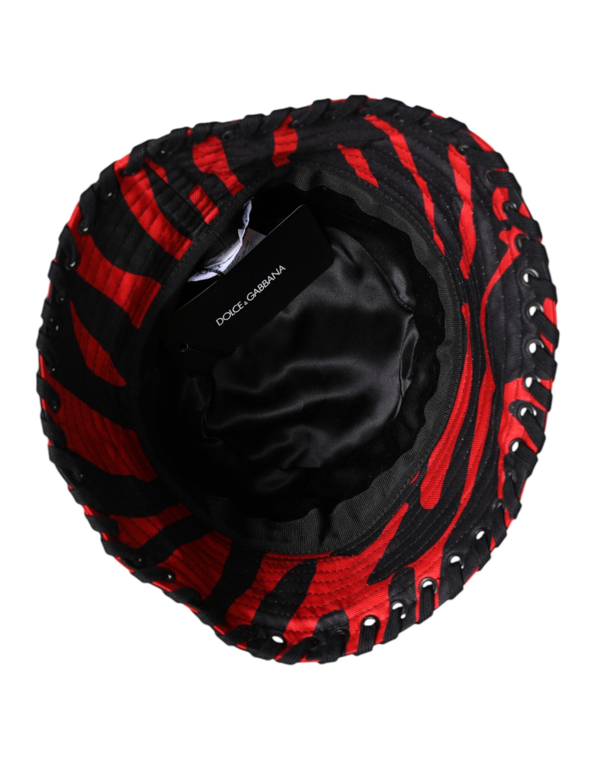 Dolce & Gabbana Black Red Stripe Polyester Wide Brim Bucket Hat