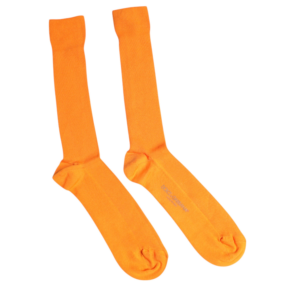 Dolce & Gabbana Orange Cotton Logo Over The Calf Socks
