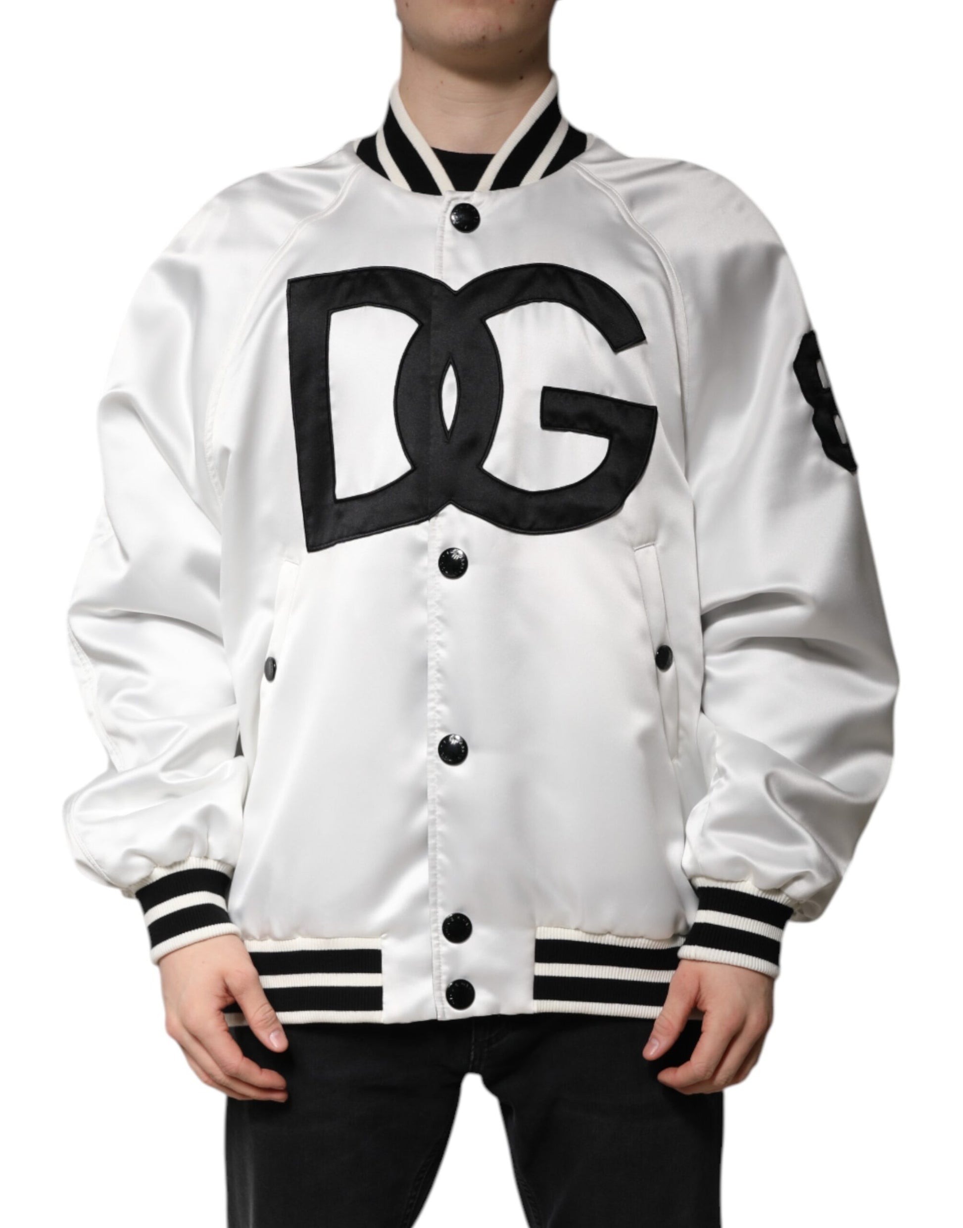 Blouson bombardier en jersey de polyester blanc à logo DG Dolce & Gabbana
