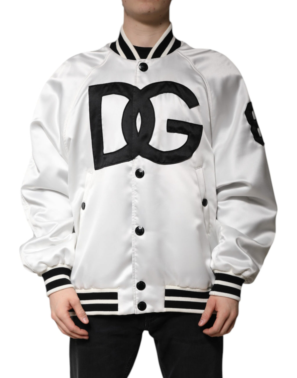 Blouson bombardier en jersey de polyester blanc à logo DG Dolce & Gabbana