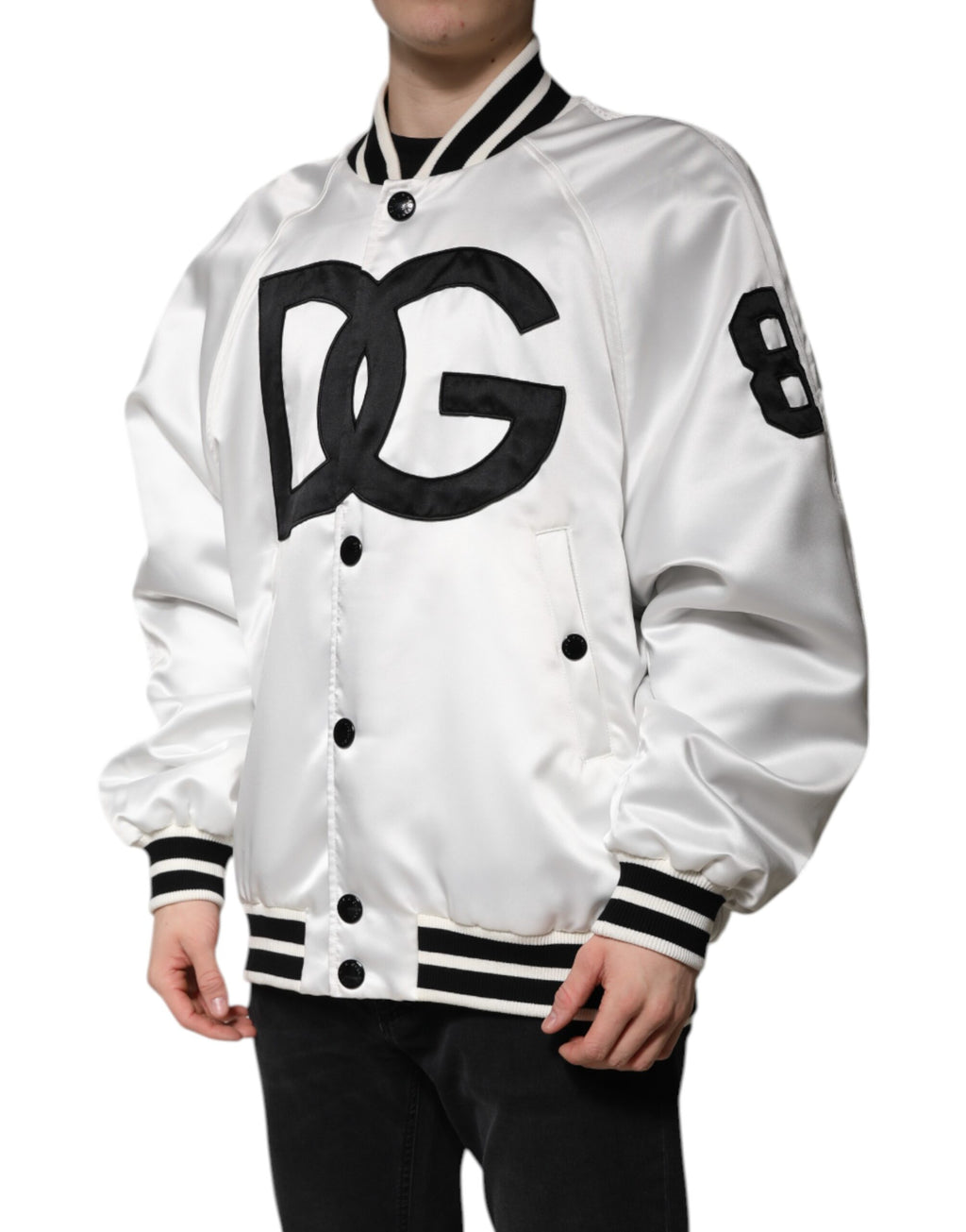 Blouson bombardier en jersey de polyester blanc à logo DG Dolce & Gabbana