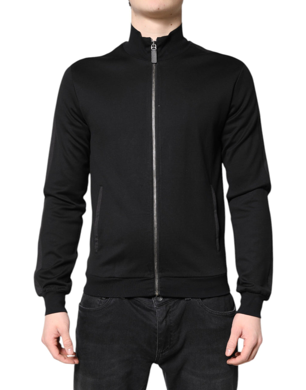 Blouson bombardier homme Dolce & Gabbana en coton noir avec logo et fermeture éclair intégrale