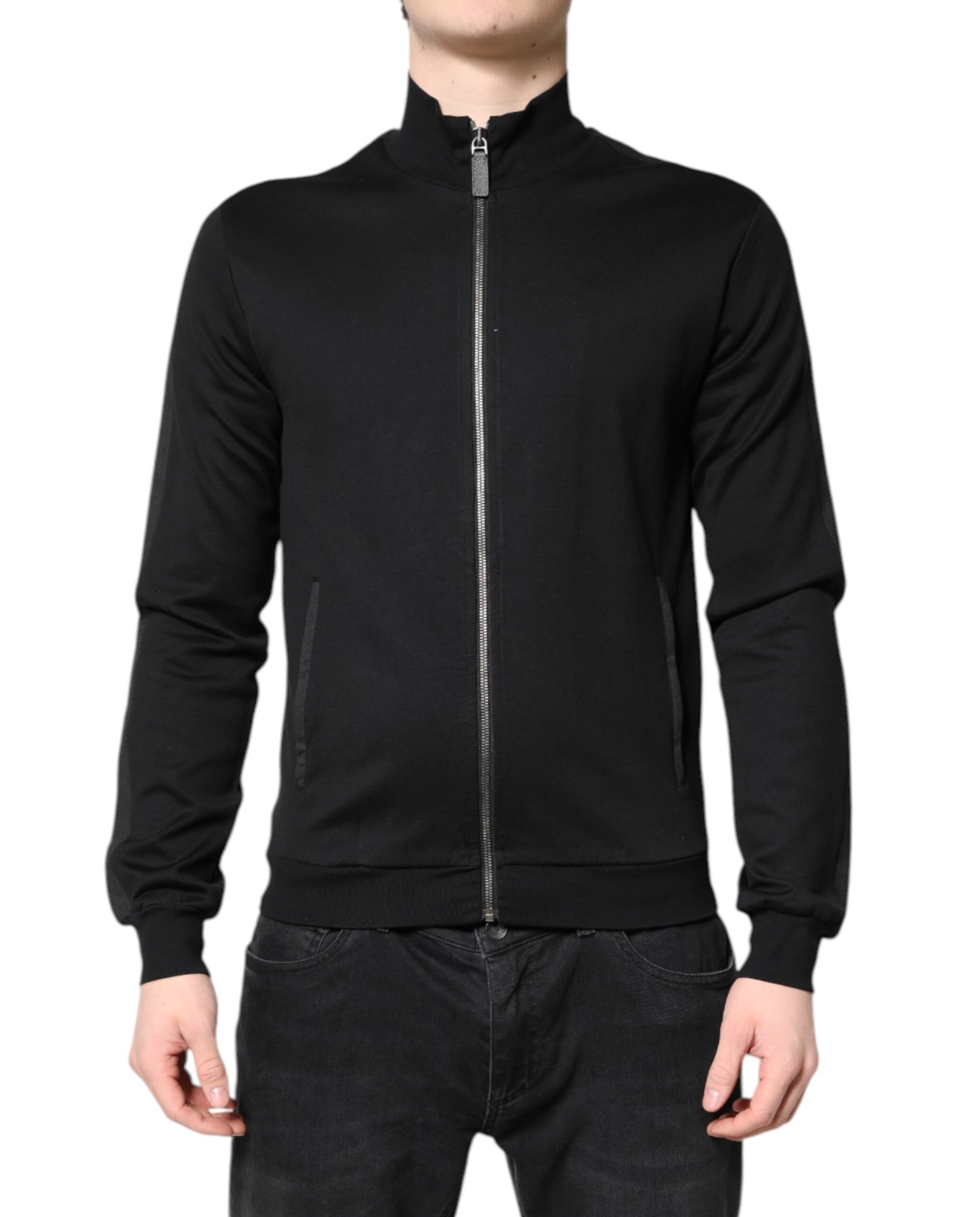 Blouson bombardier homme Dolce & Gabbana en coton noir avec logo et fermeture éclair intégrale