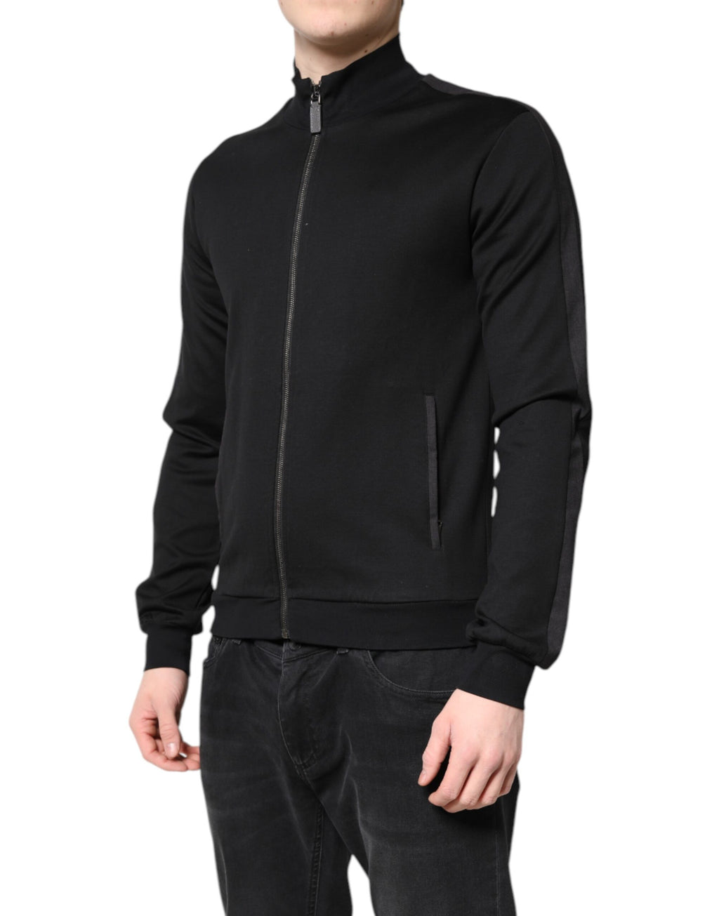Blouson bombardier homme Dolce & Gabbana en coton noir avec logo et fermeture éclair intégrale