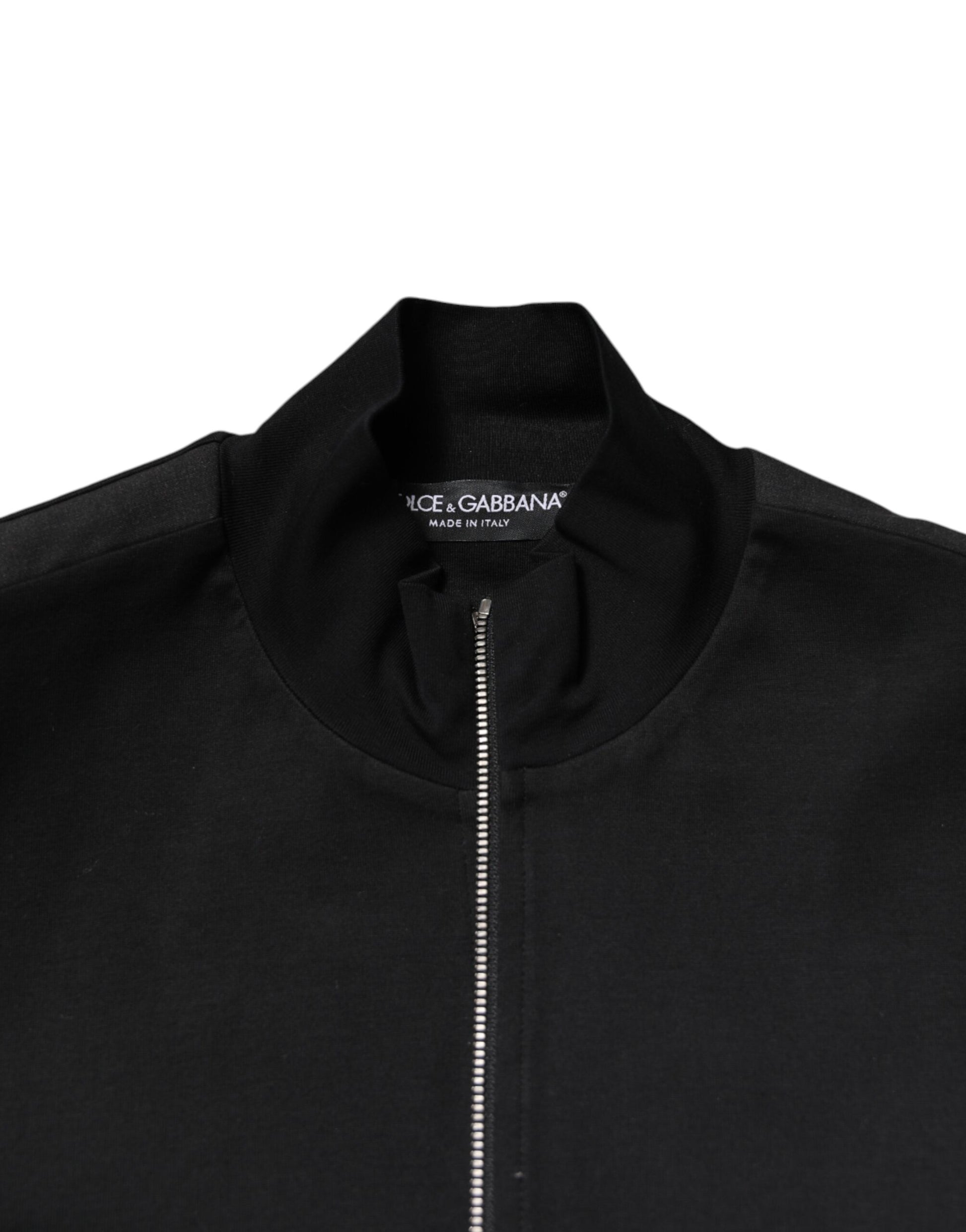 Blouson bombardier homme Dolce & Gabbana en coton noir avec logo et fermeture éclair intégrale