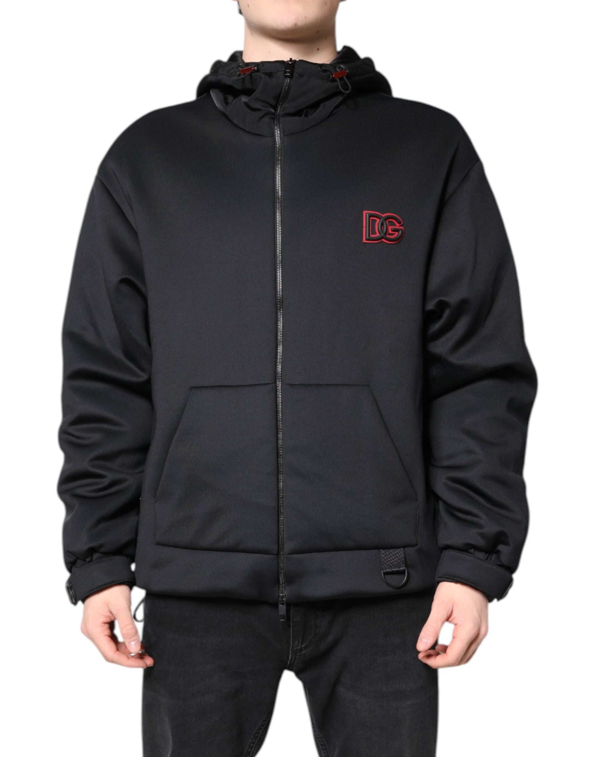 Veste zippée Dolce & Gabbana en polyester noir avec capuche DG