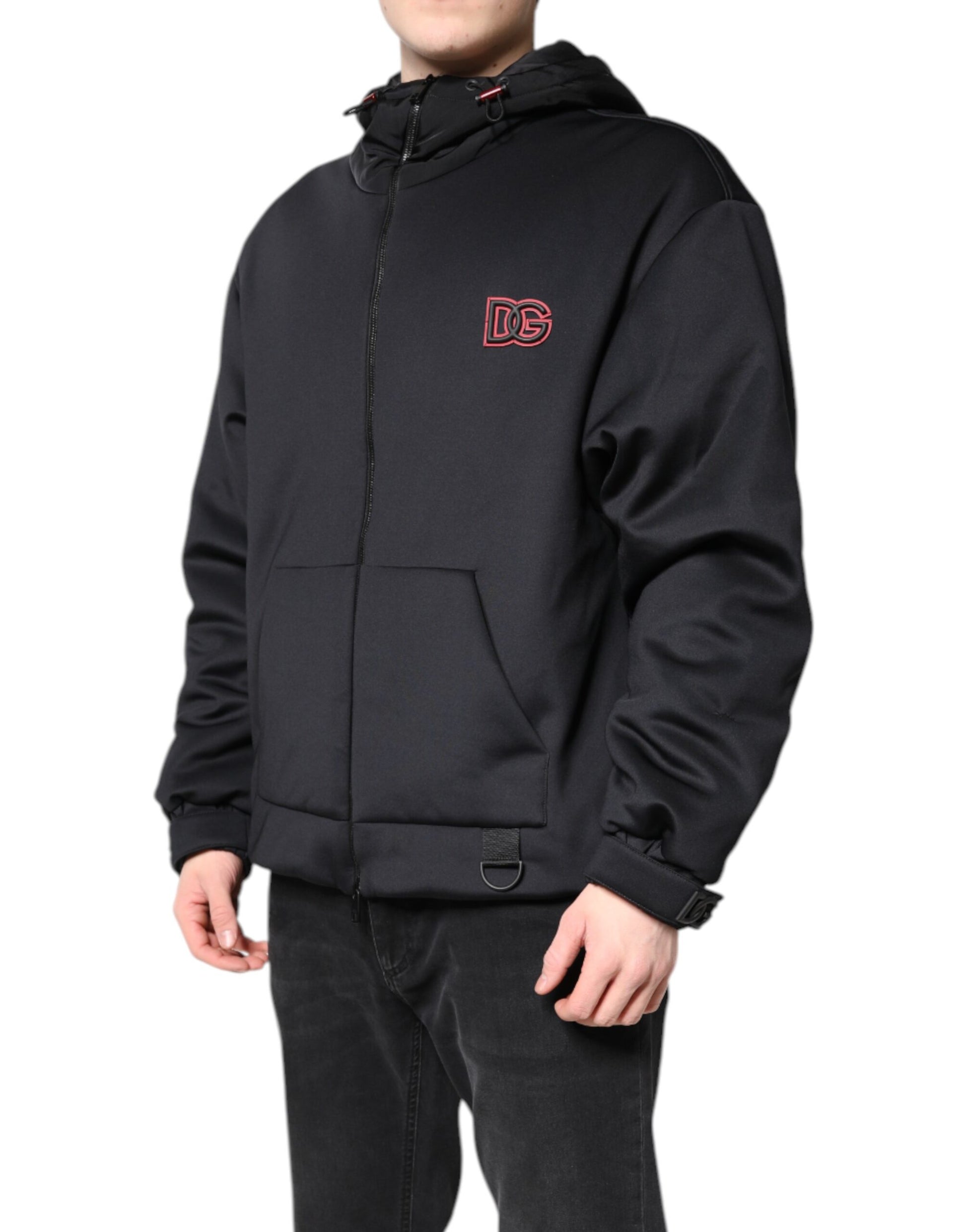Veste zippée Dolce & Gabbana en polyester noir avec capuche DG