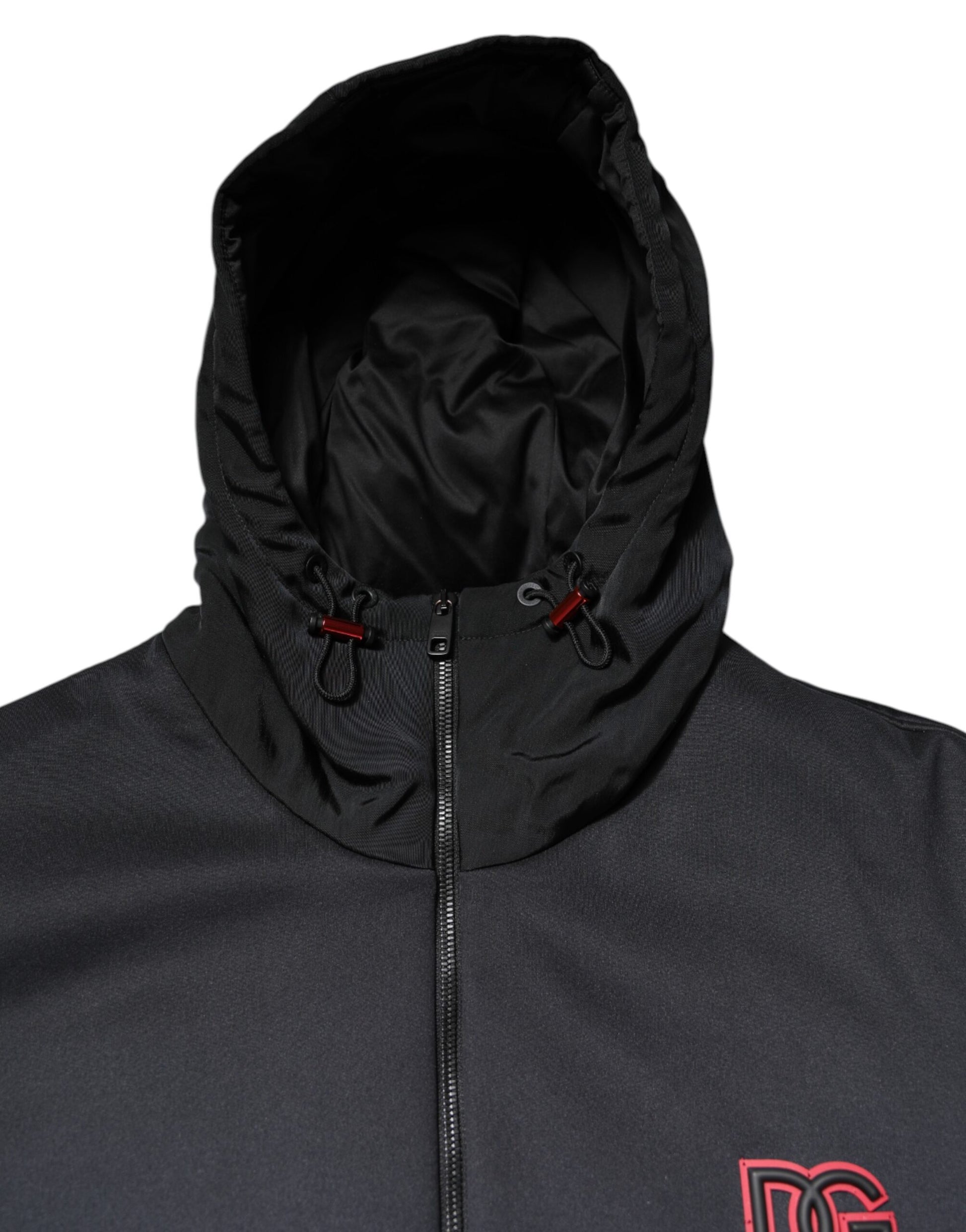 Veste zippée Dolce & Gabbana en polyester noir avec capuche DG