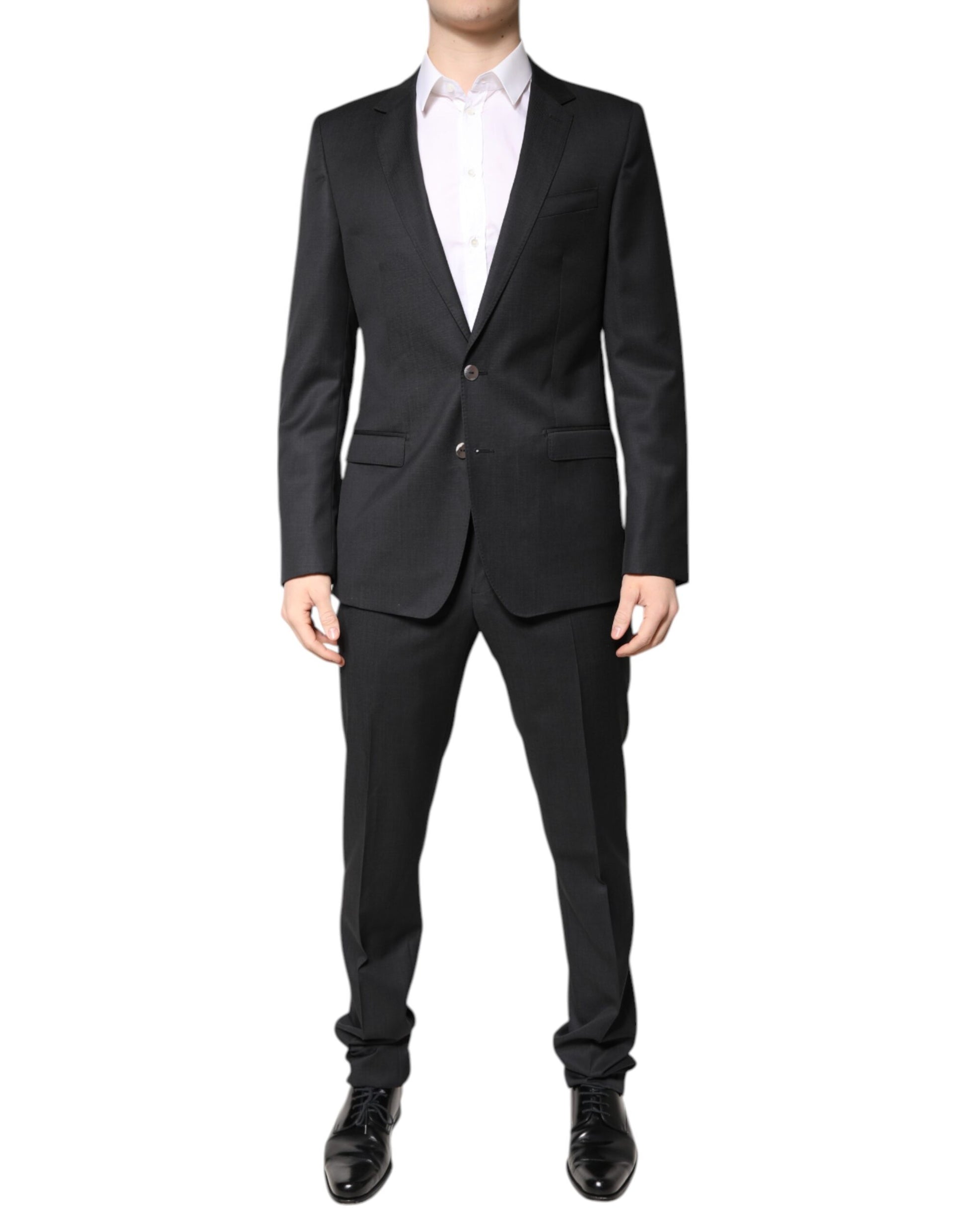 Costume deux pièces gris foncé en laine à simple boutonnage Dolce & Gabbana