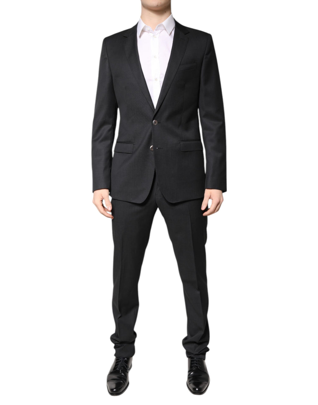 Costume deux pièces gris foncé en laine à simple boutonnage Dolce & Gabbana