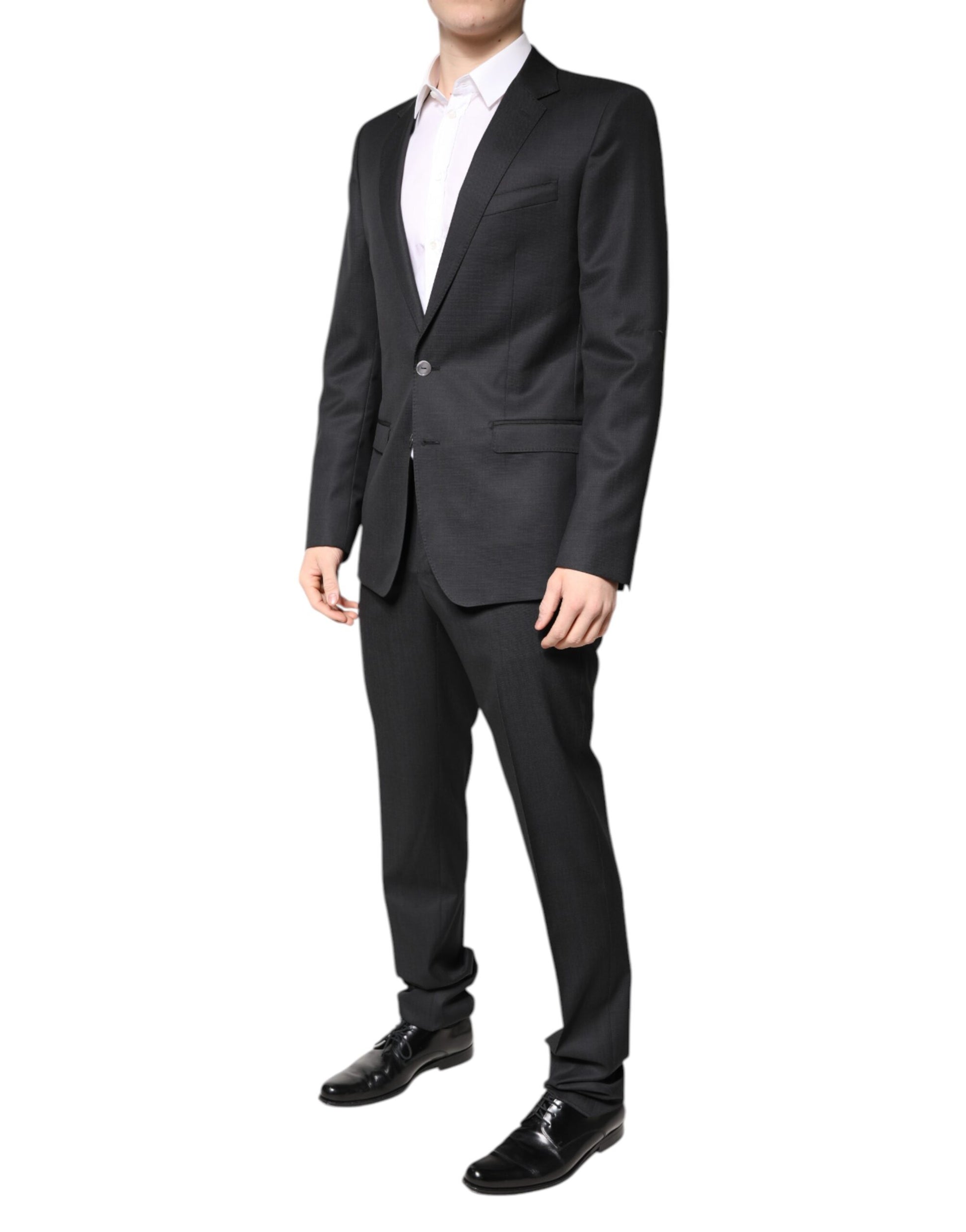 Costume deux pièces gris foncé en laine à simple boutonnage Dolce & Gabbana