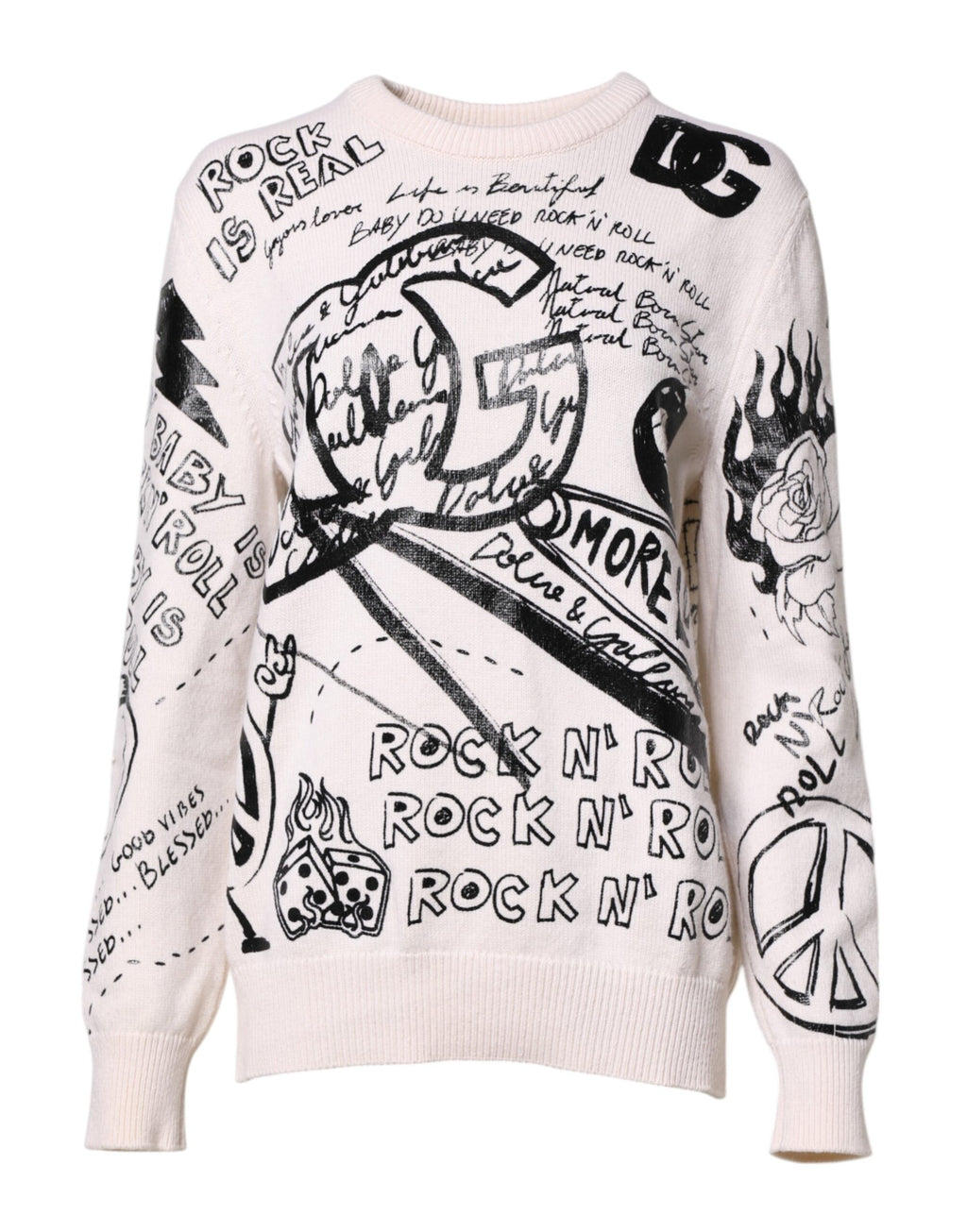 Pull Dolce & Gabbana pour femme, blanc, imprimé logo noir