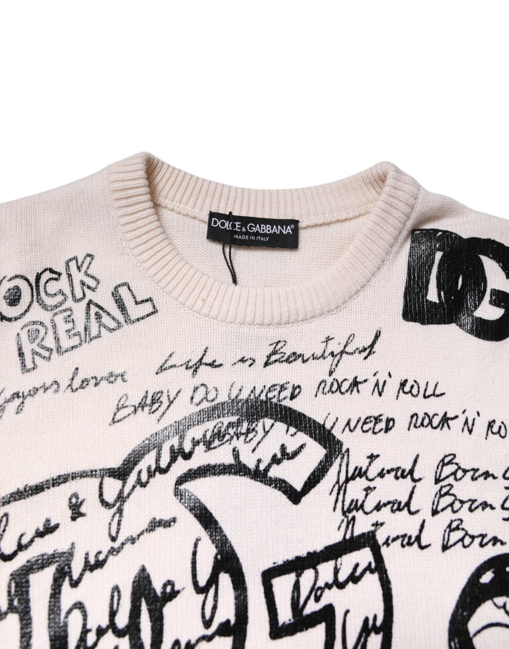 Pull Dolce & Gabbana pour femme, blanc, imprimé logo noir