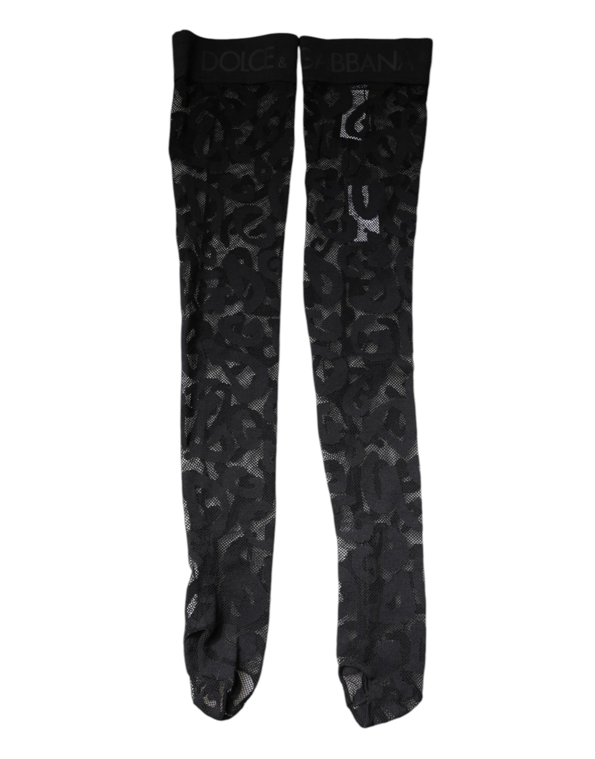 Dolce & Gabbana Black Floral Lace Cotton Stretch Stockings Socks