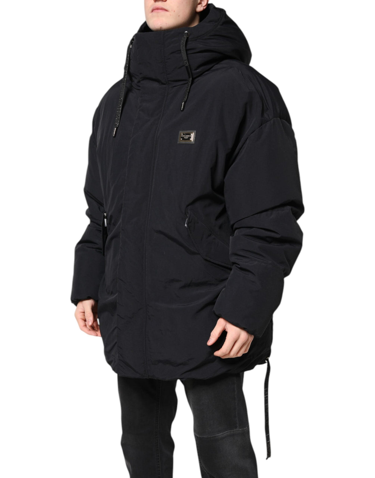 Dolce & Gabbana Parka noir à capuche et fermeture éclair intégrale en nylon