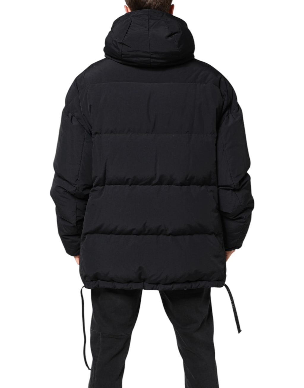 Dolce & Gabbana Schwarze Nylon-Kapuzenparka-Jacke mit durchgehendem Reißverschluss