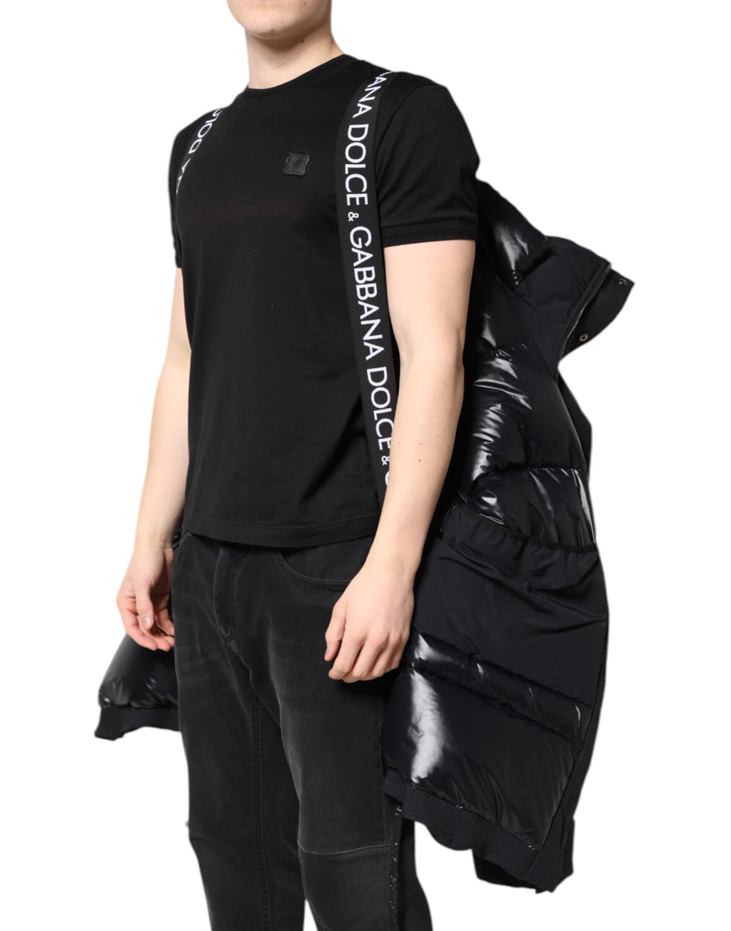 Dolce & Gabbana Schwarze Nylon-Kapuzenparka-Jacke mit durchgehendem Reißverschluss
