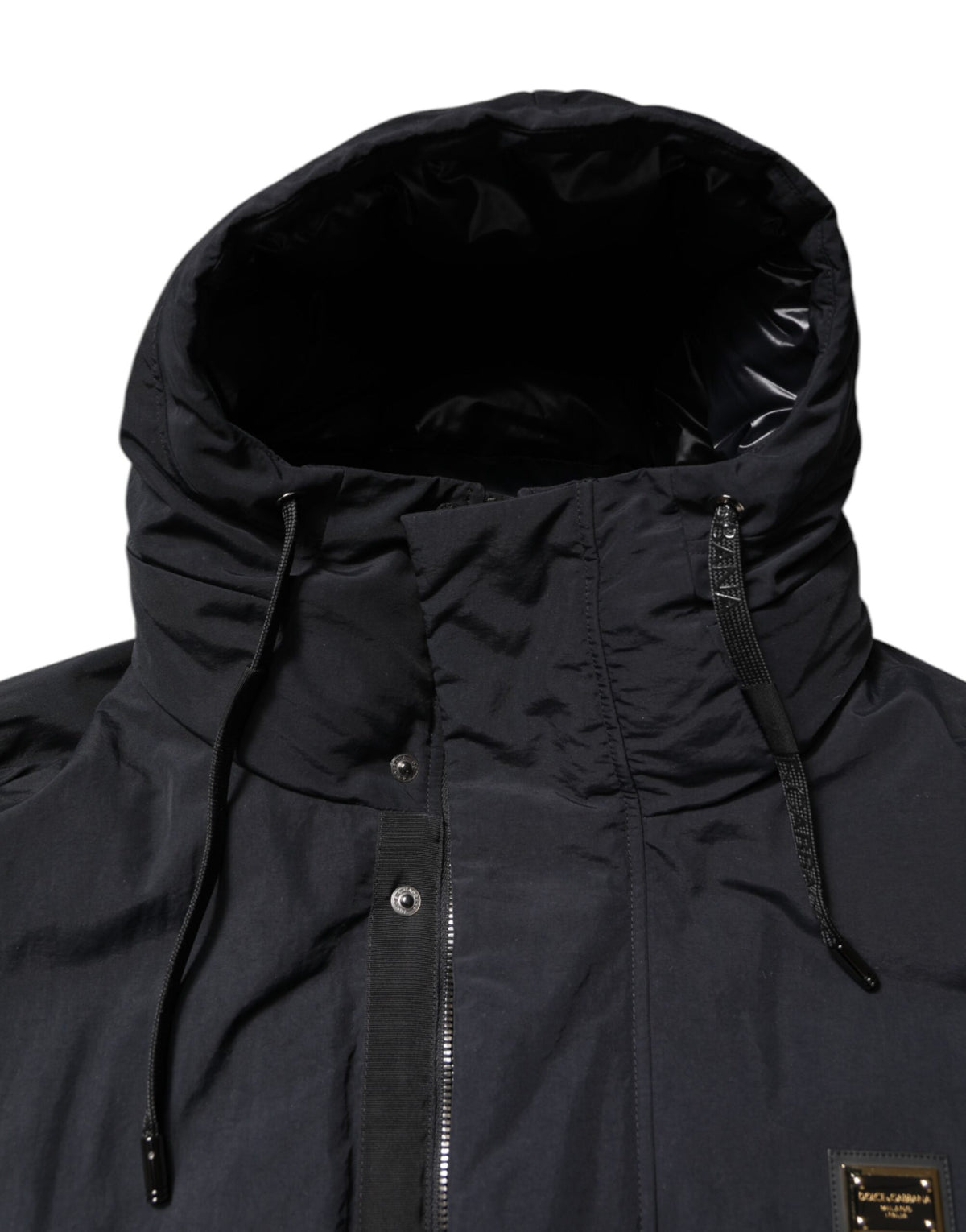 Dolce & Gabbana Parka noir à capuche et fermeture éclair intégrale en nylon