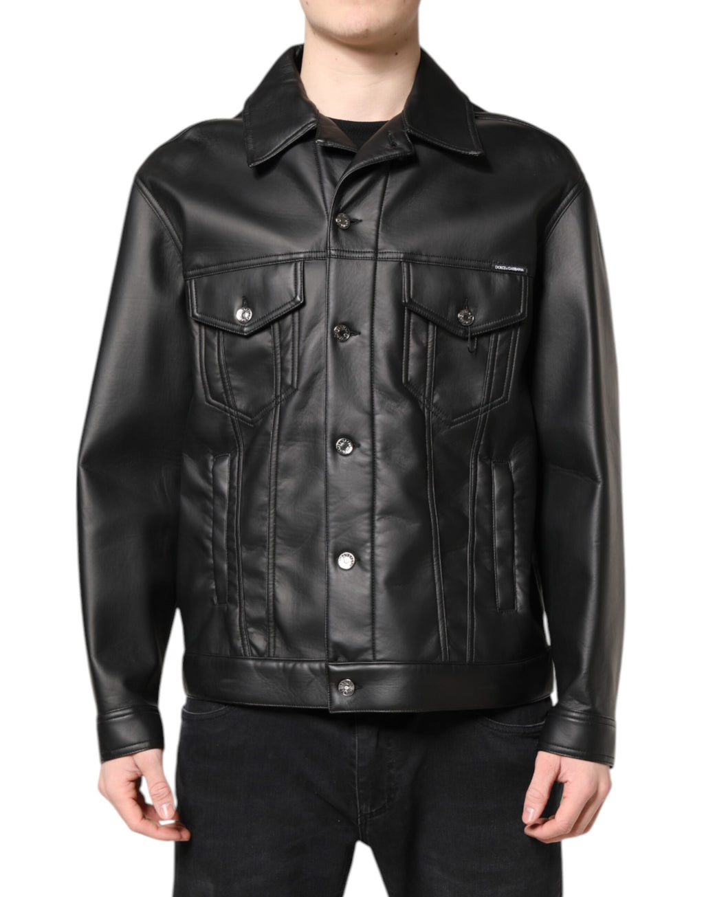 Veste de motard boutonnée en polyester noir Dolce & Gabbana