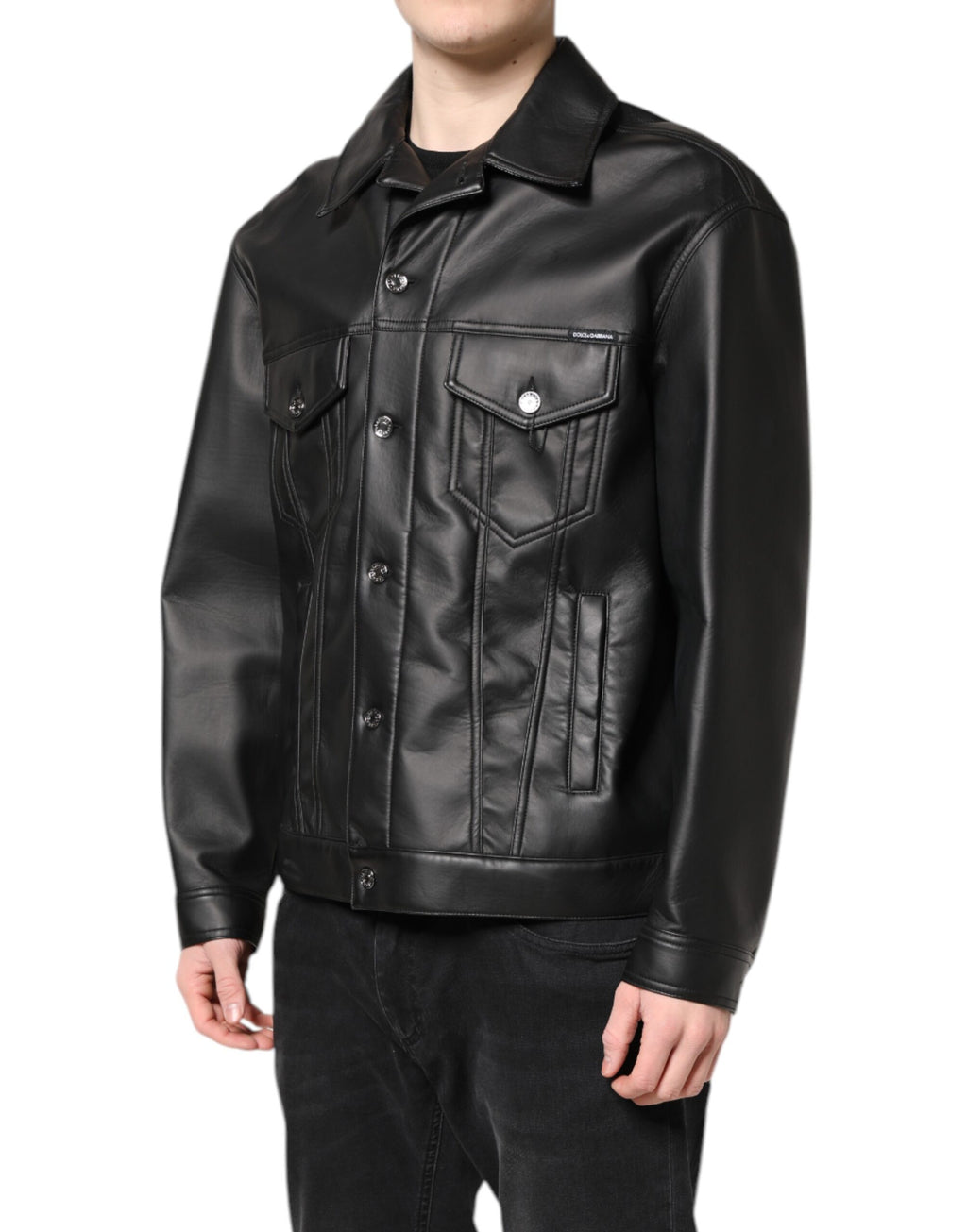 Veste de motard boutonnée en polyester noir Dolce & Gabbana
