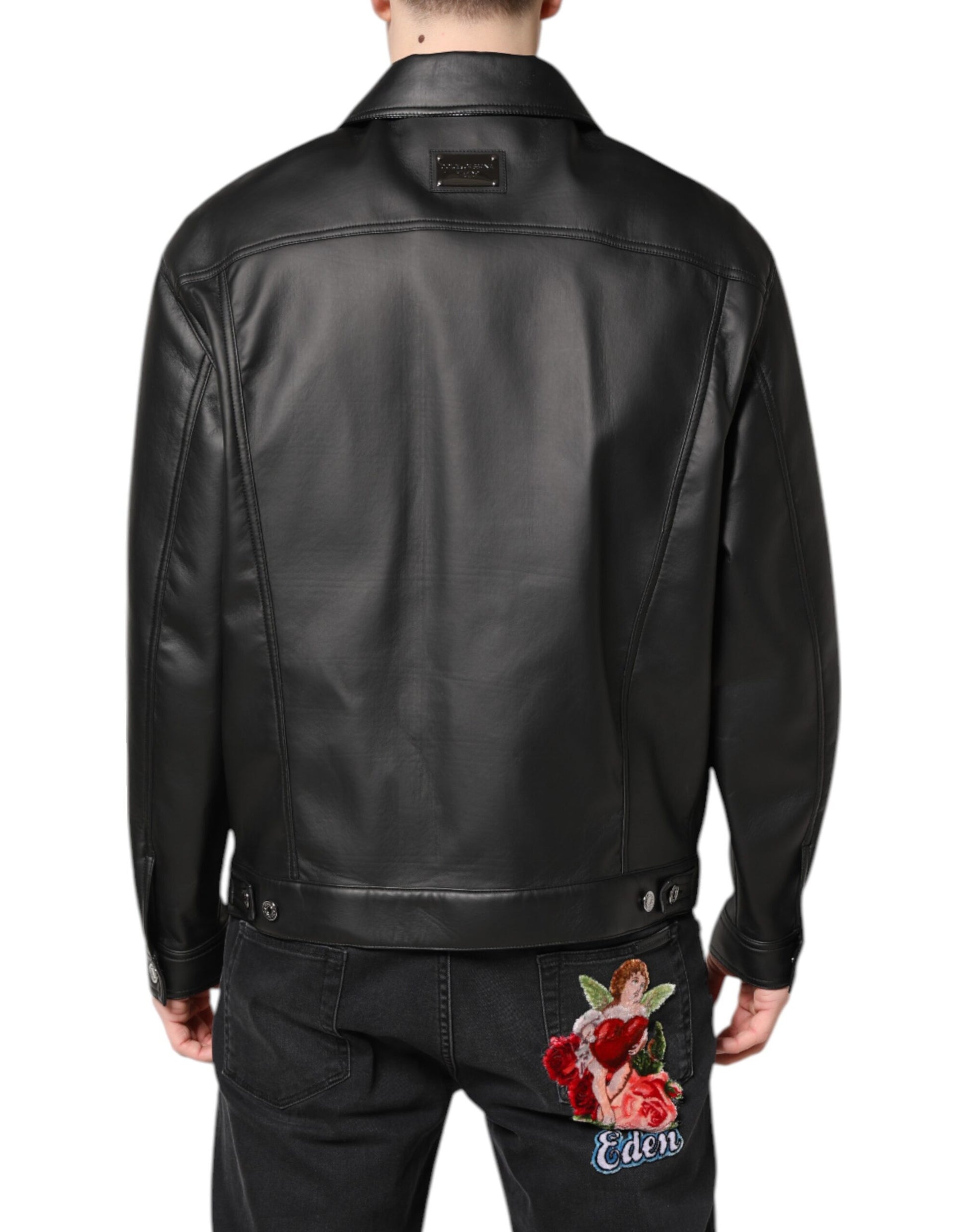 Veste de motard boutonnée en polyester noir Dolce & Gabbana