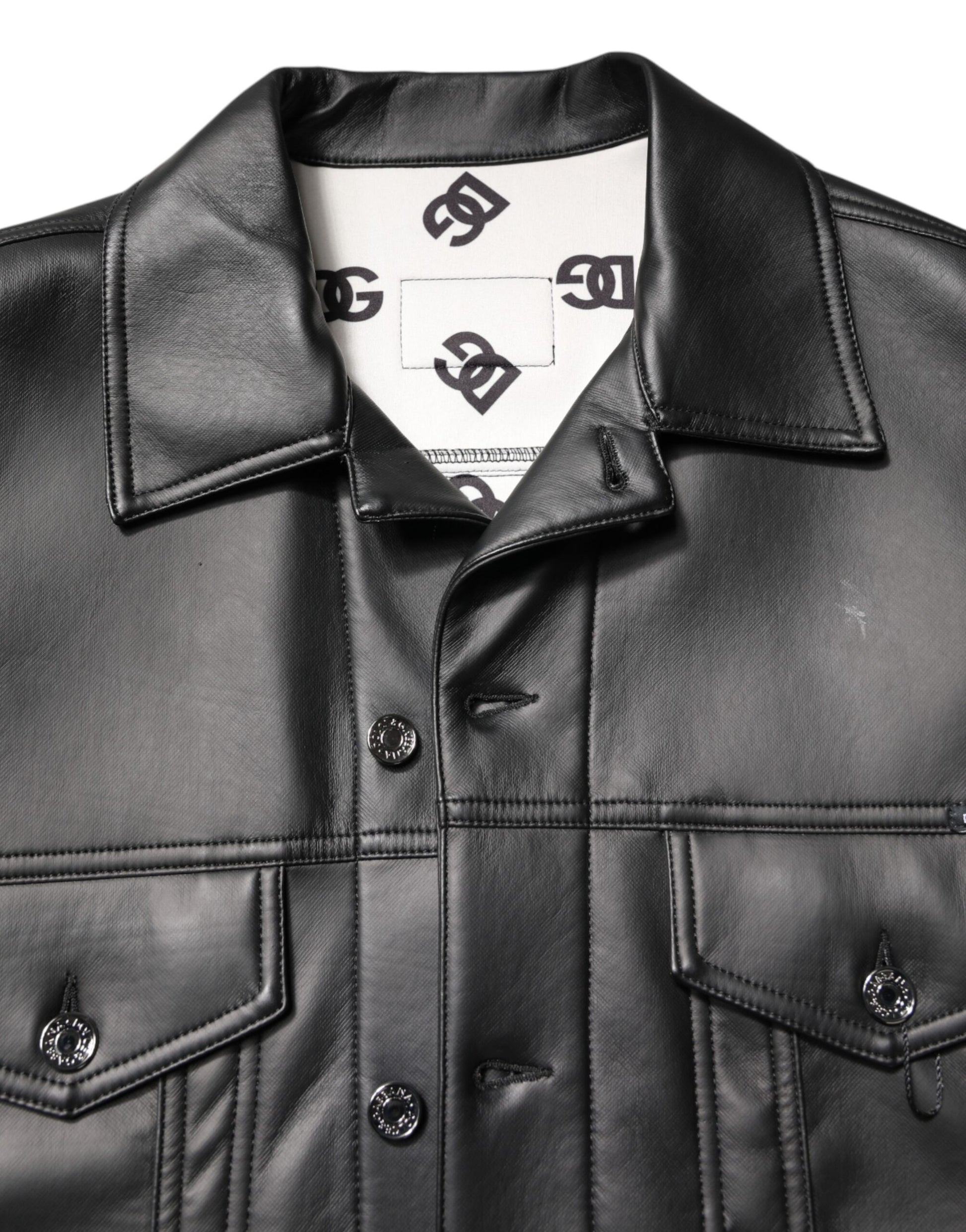 Veste de motard boutonnée en polyester noir Dolce & Gabbana