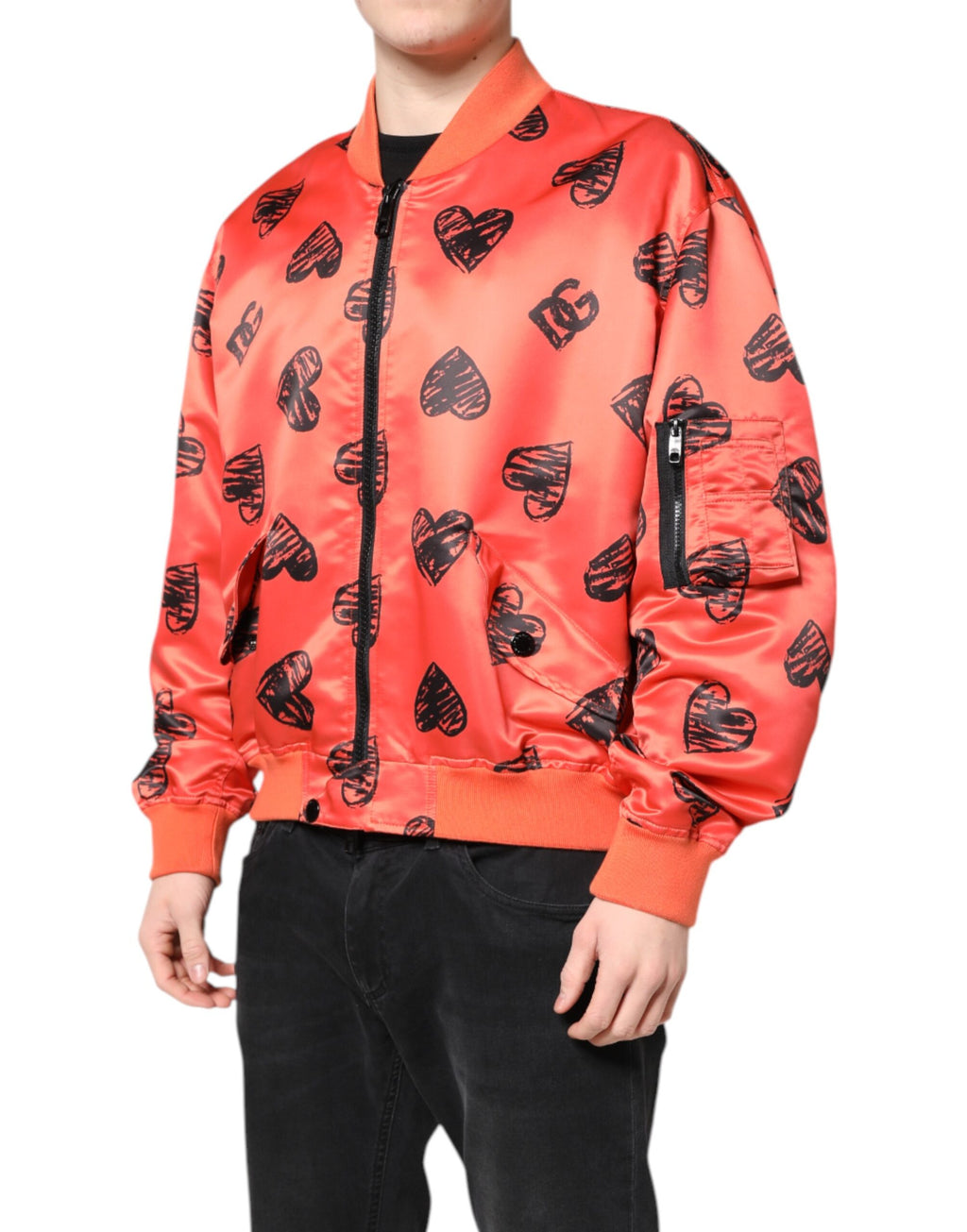 Blouson Bomber Homme Dolce & Gabbana Cœur DG Orange Entièrement Zippé