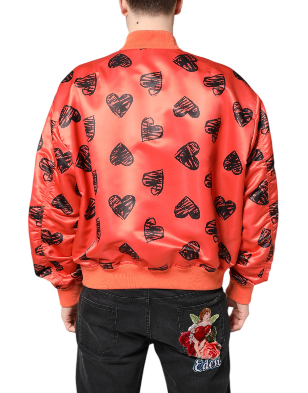 Blouson Bomber Homme Dolce & Gabbana Cœur DG Orange Entièrement Zippé