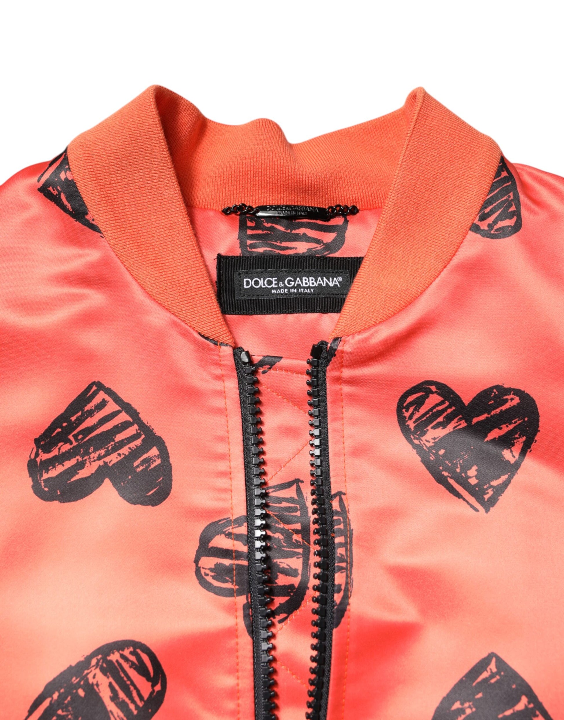 Blouson Bomber Homme Dolce & Gabbana Cœur DG Orange Entièrement Zippé